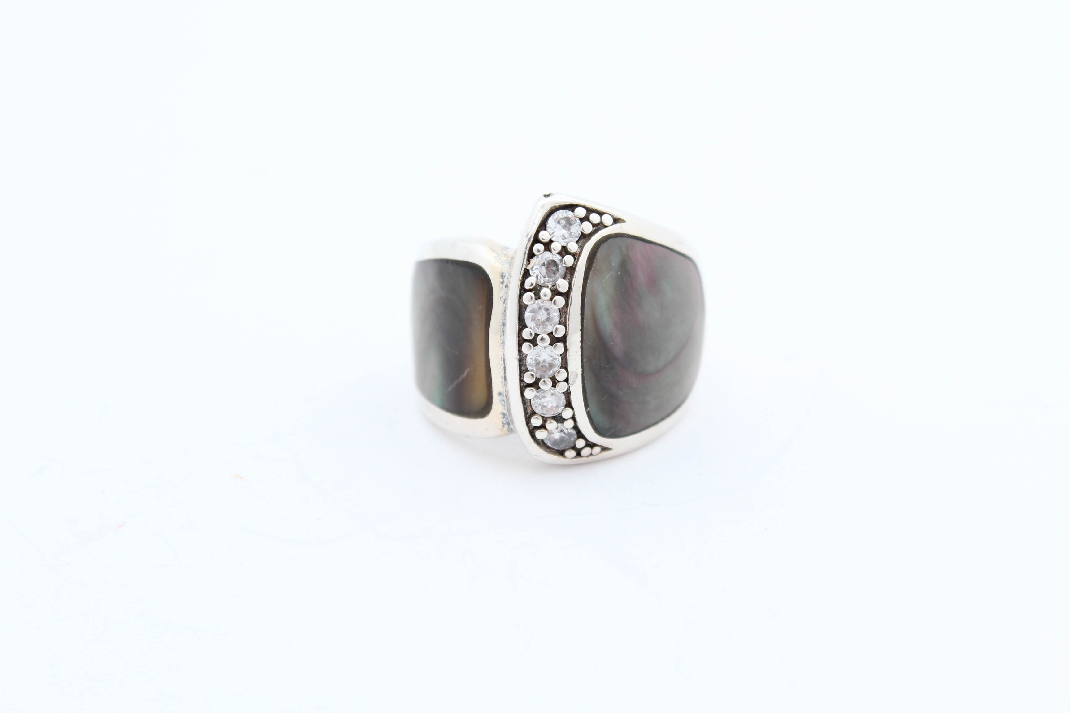 Sterling Silver Abalone and Cubic Zirconia Ring and Earrings