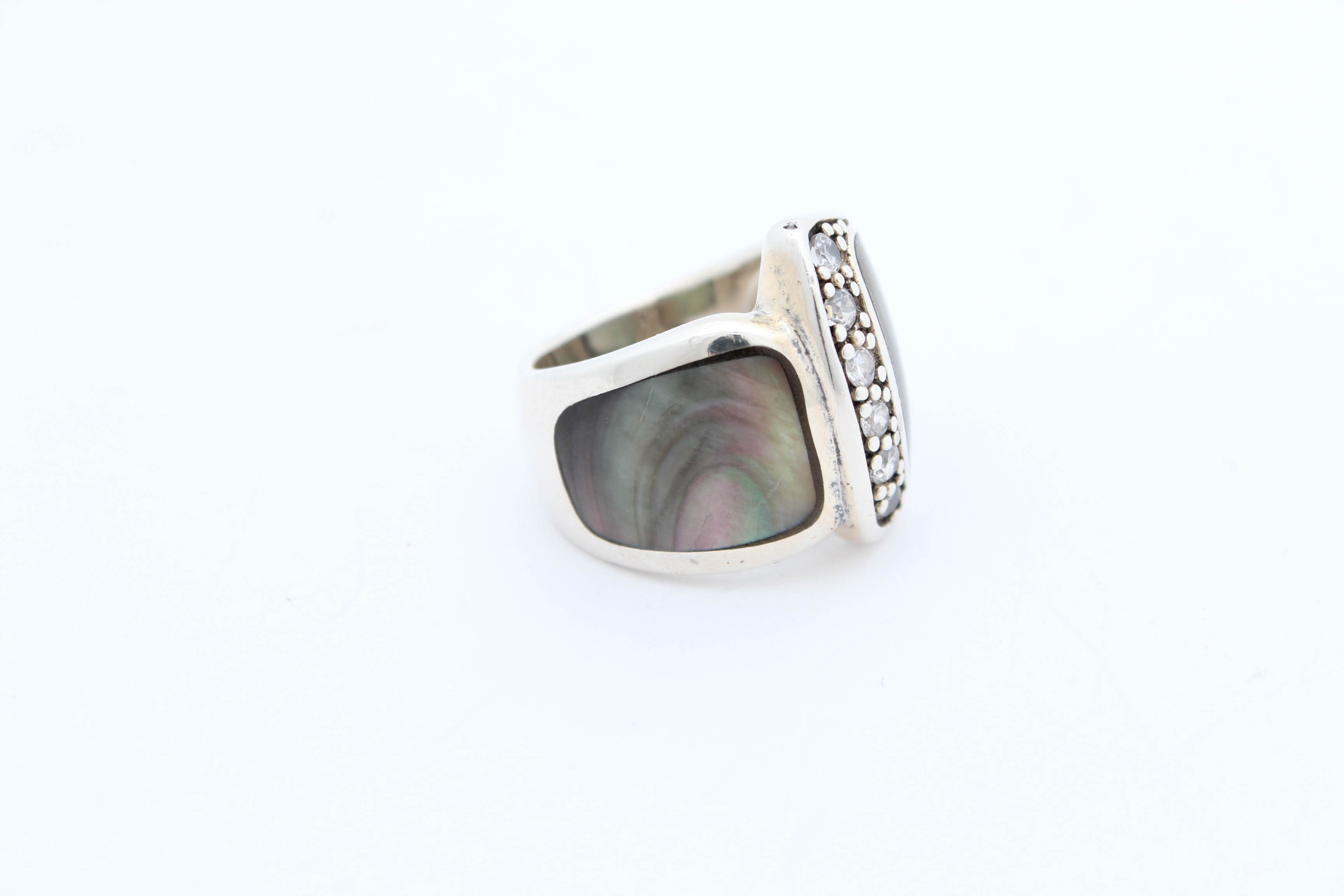 Sterling Silver Abalone and Cubic Zirconia Ring and Earrings