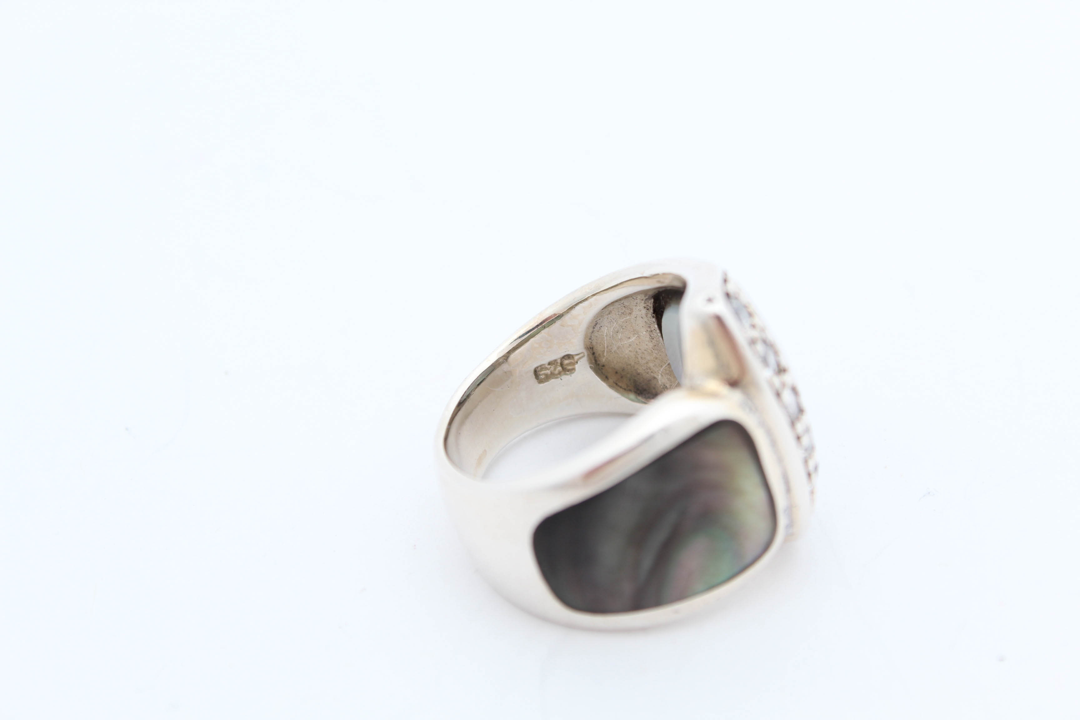 Sterling Silver Abalone and Cubic Zirconia Ring and Earrings