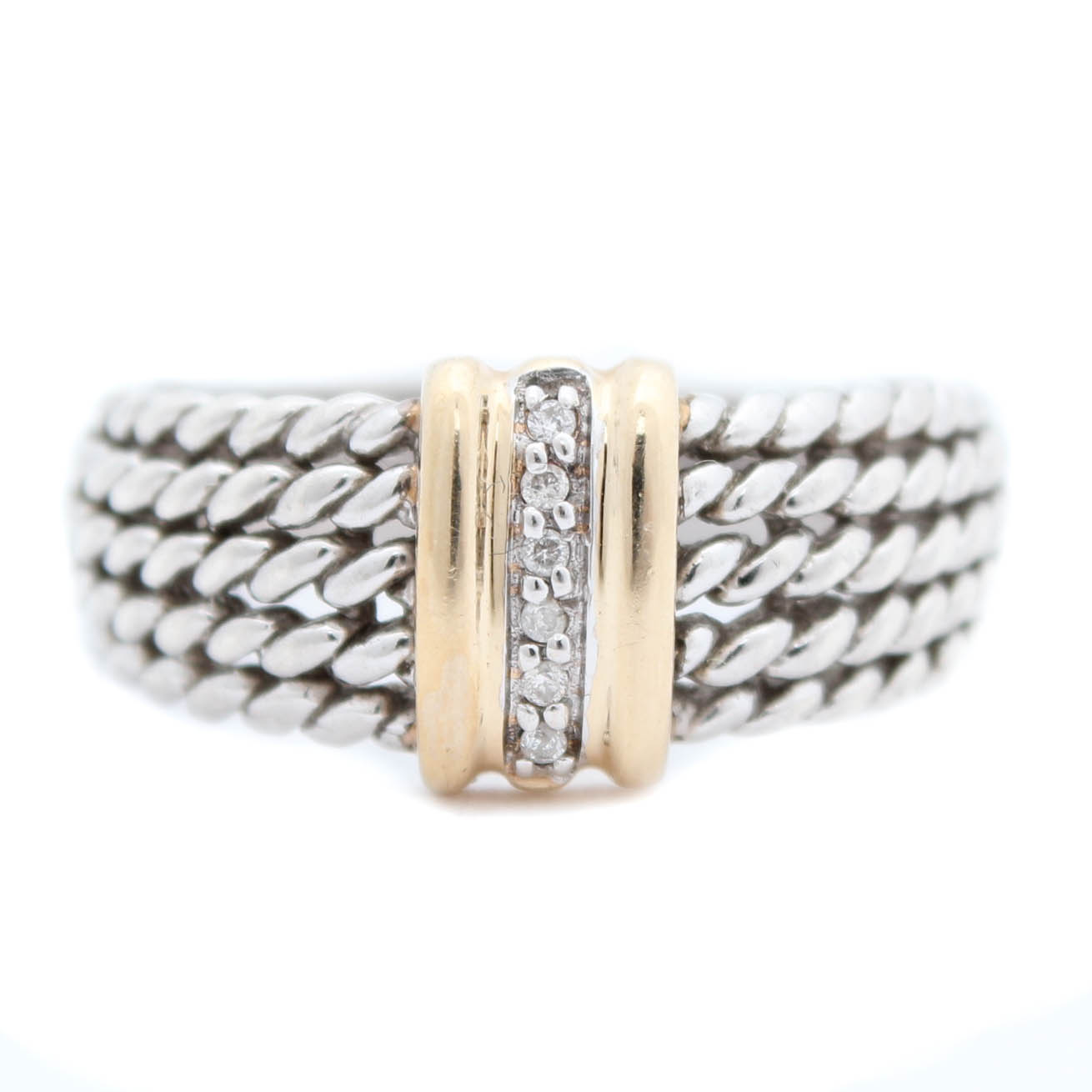 14K Yellow Gold Accented Sterling Silver Diamond Ring