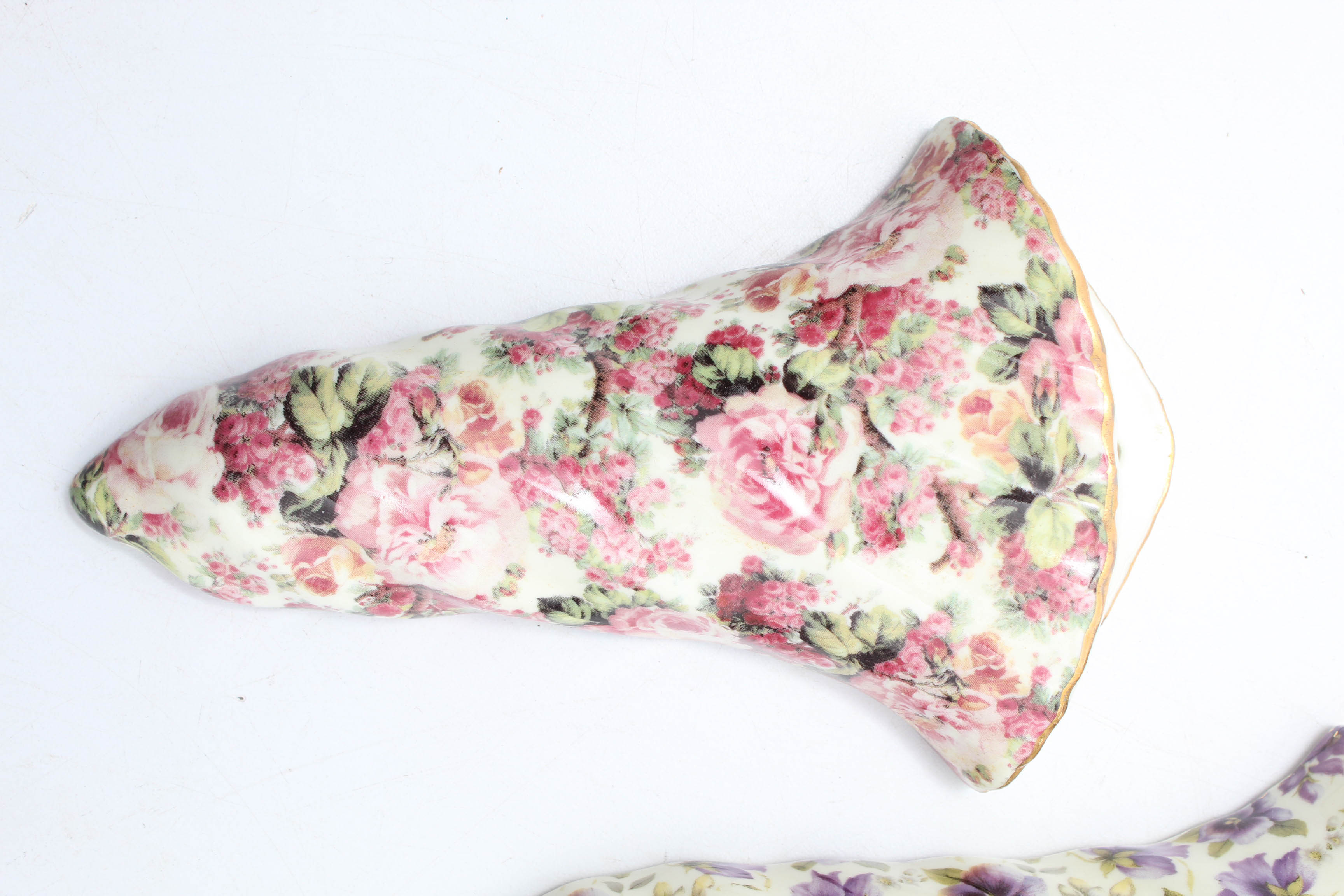 Three Floral Print Ceramic Wall Pockets