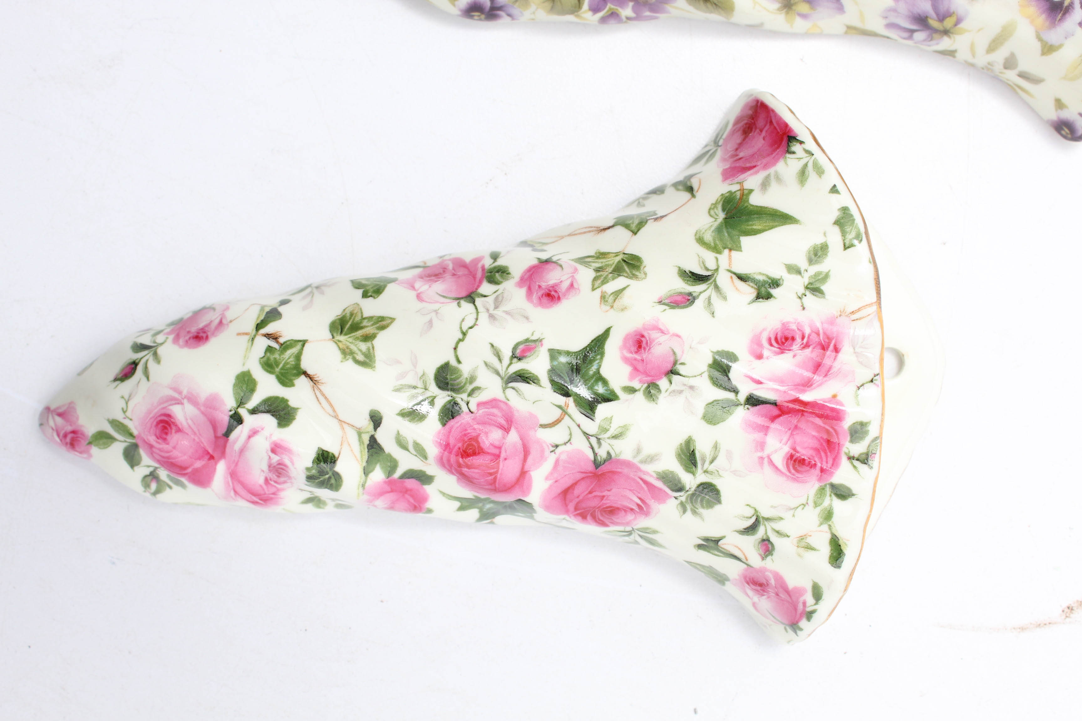 Three Floral Print Ceramic Wall Pockets