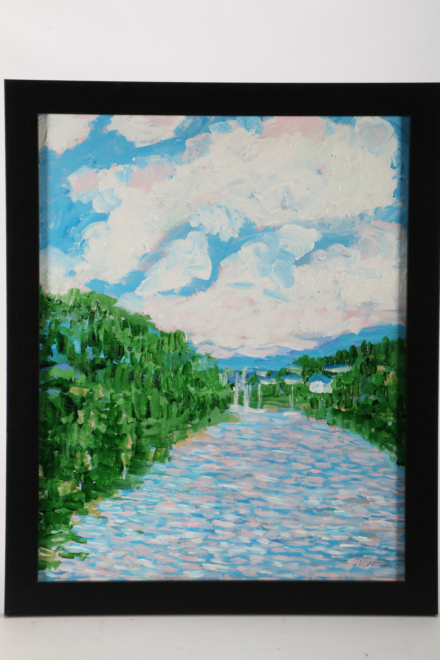 Will Becker Acrylic Painting "Village Where the River Meets the Lake"