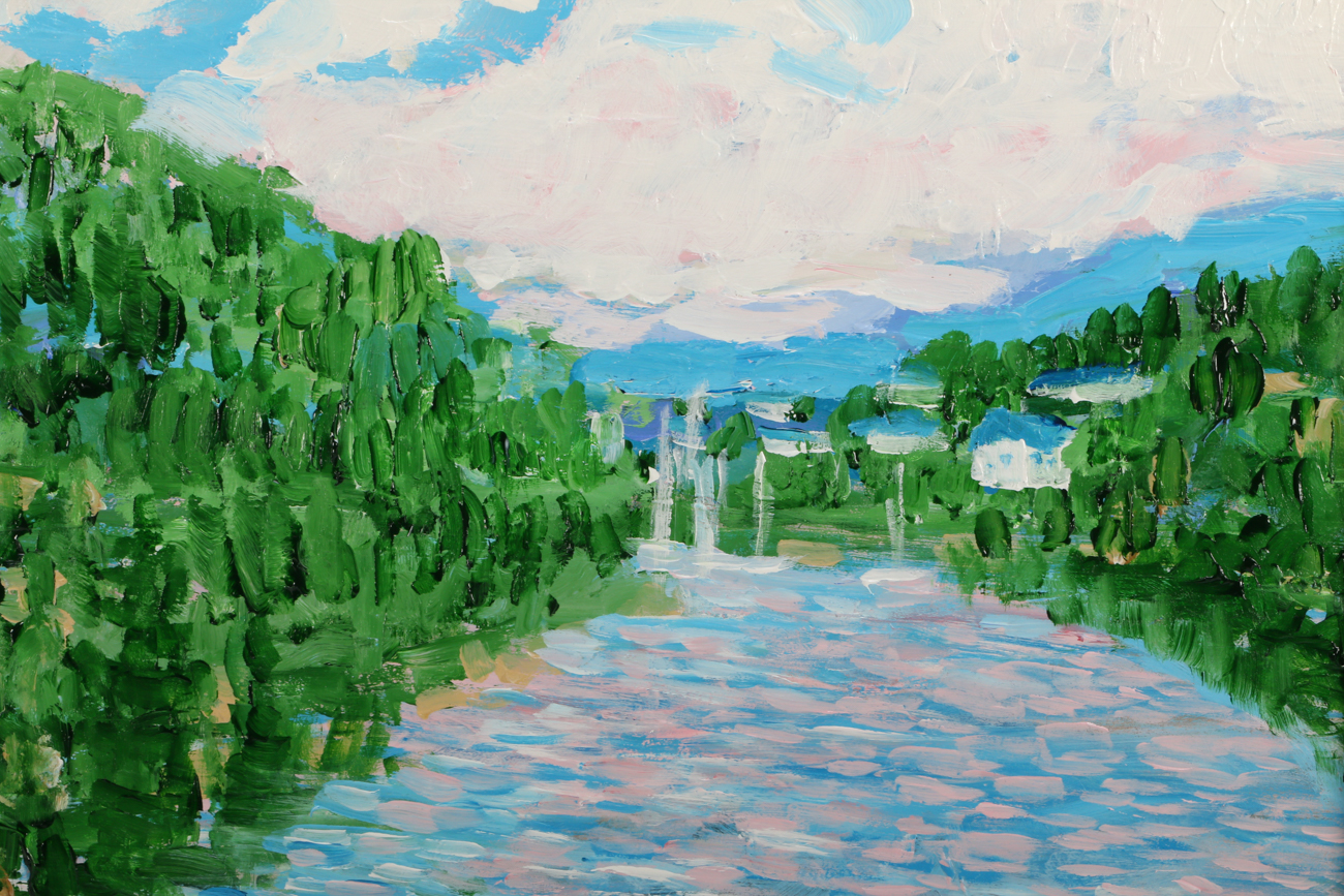 Will Becker Acrylic Painting "Village Where the River Meets the Lake"