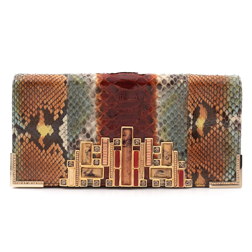 Judith Leiber New York Embellished Ombré Python Skin Clutch Purse