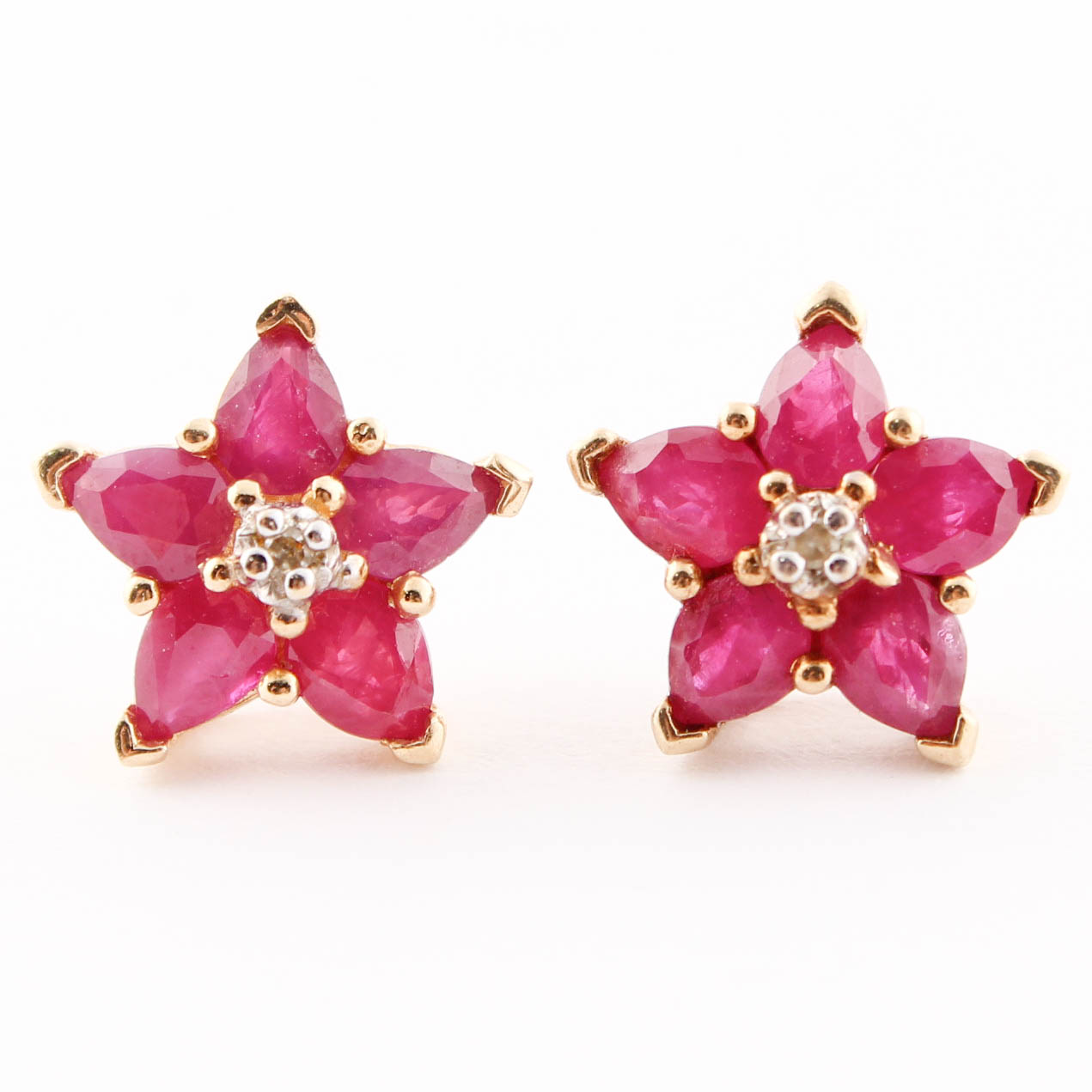 Two 14K Yellow Gold Diamond and Ruby Pendants