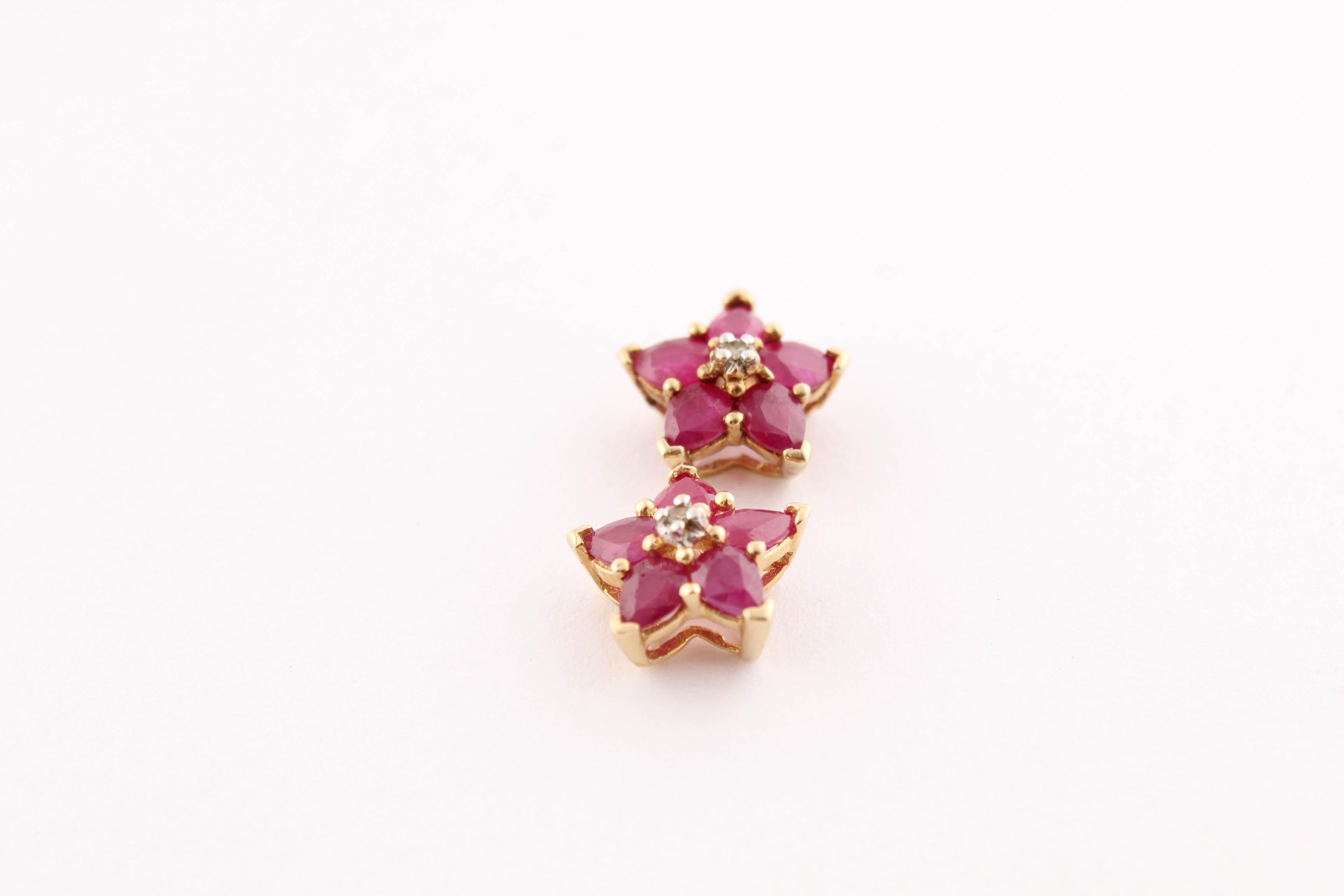 Two 14K Yellow Gold Diamond and Ruby Pendants