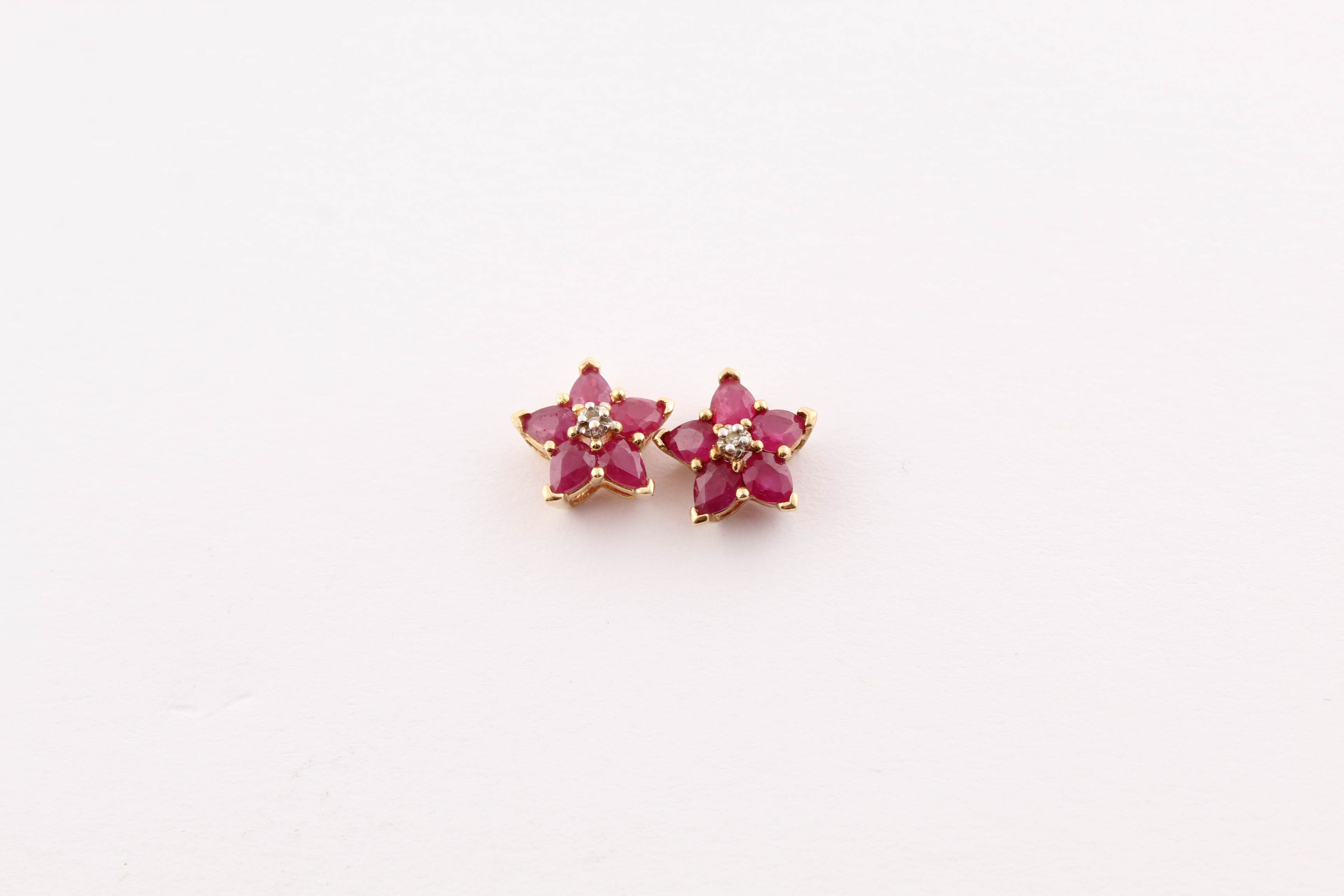 Two 14K Yellow Gold Diamond and Ruby Pendants