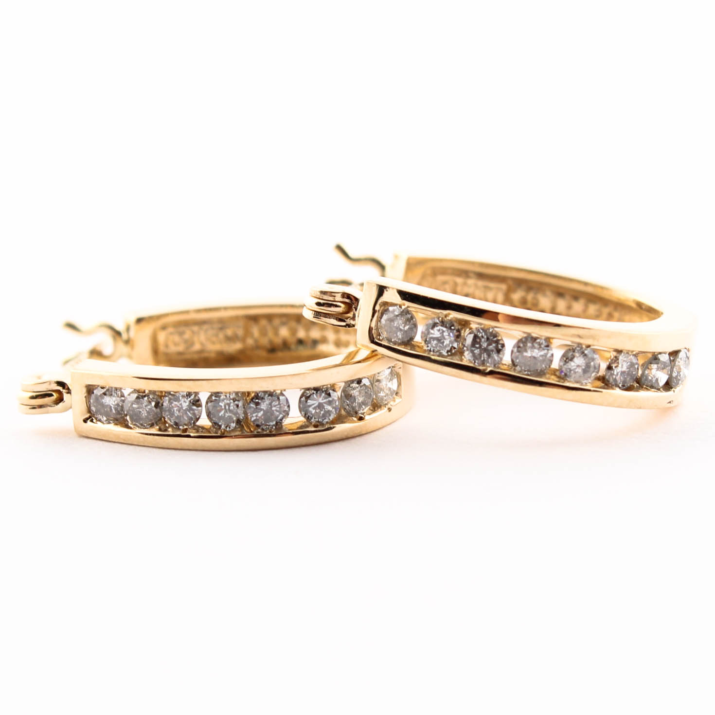 14K Yellow Gold Diamond Hoop Earrings