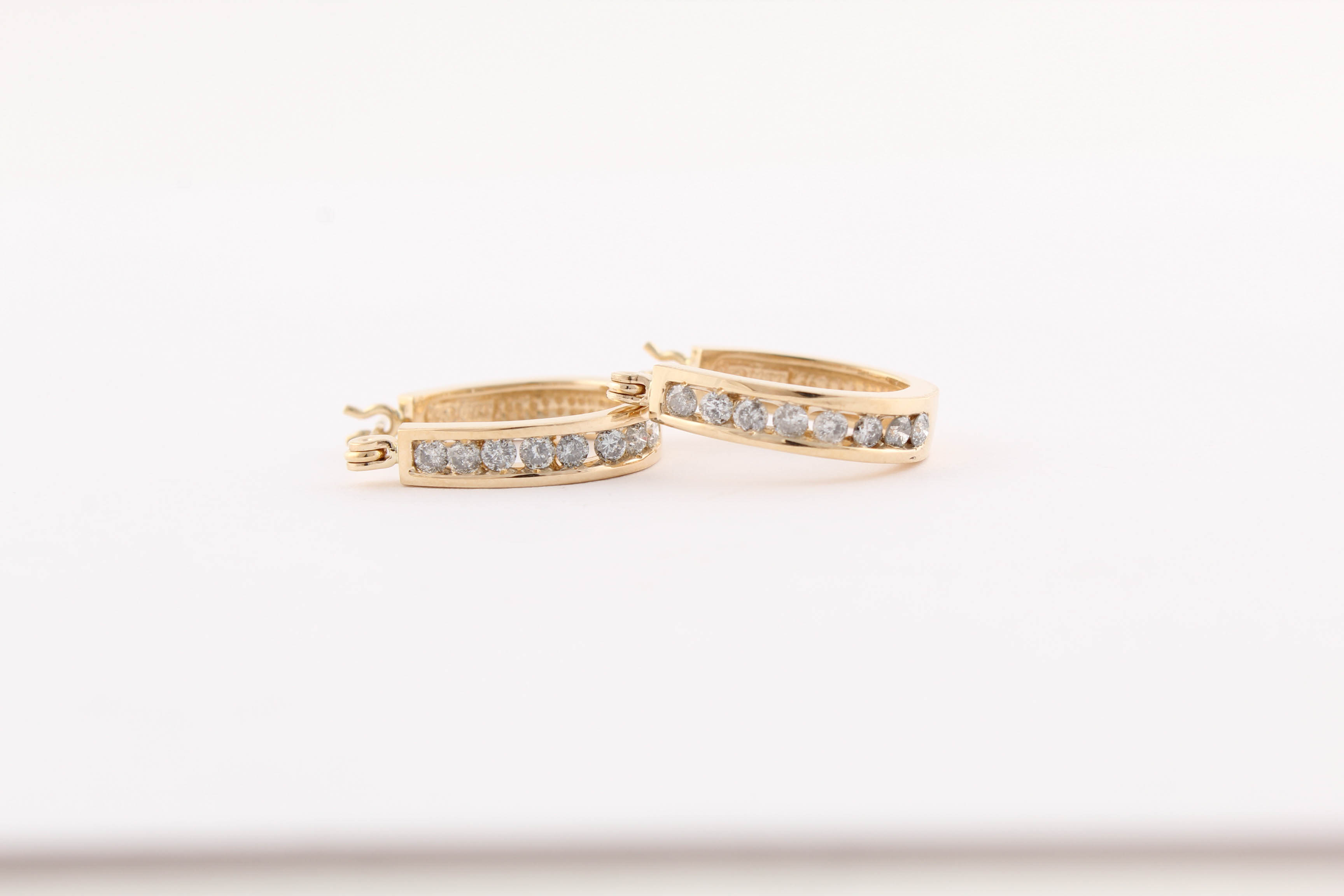 14K Yellow Gold Diamond Hoop Earrings