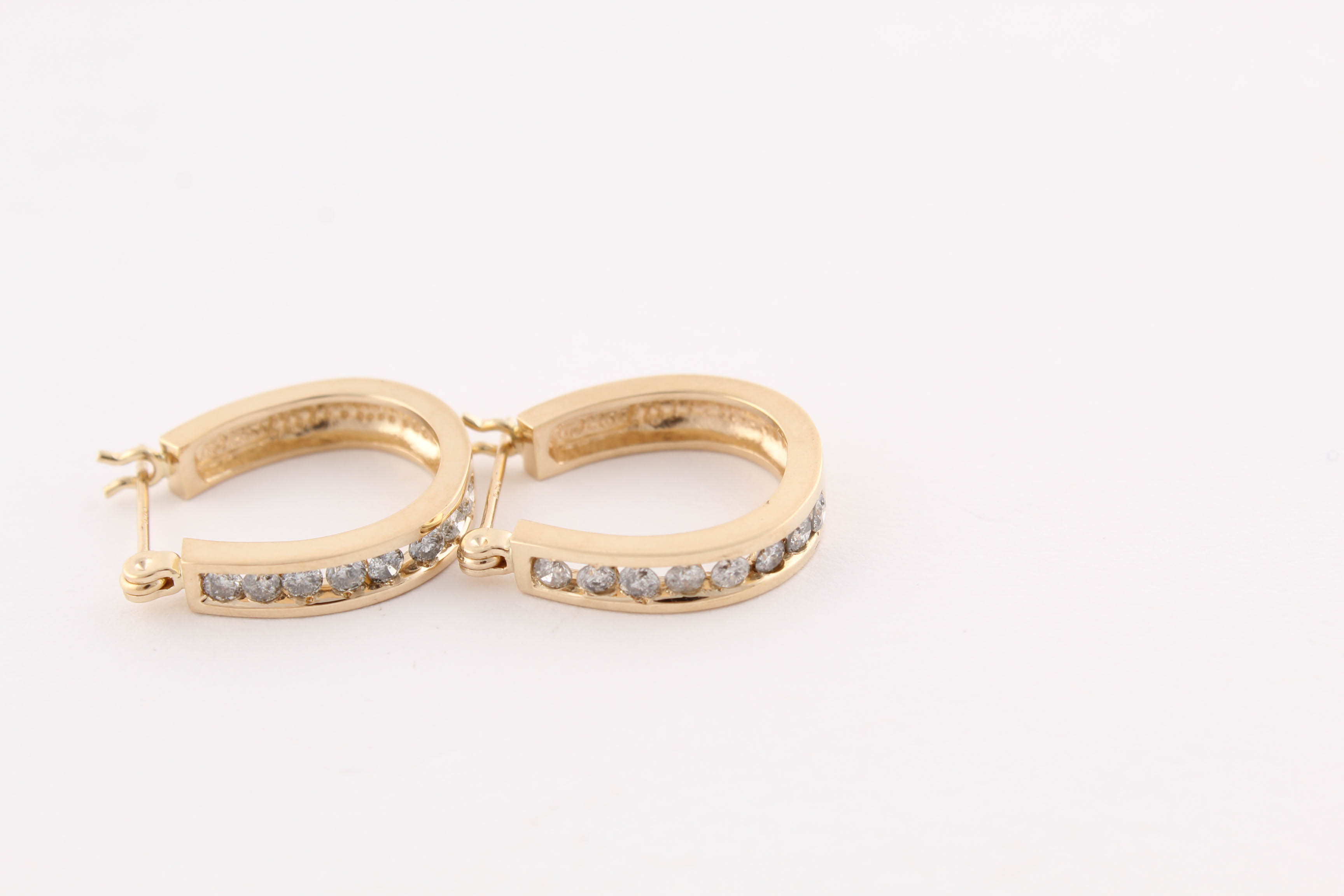 14K Yellow Gold Diamond Hoop Earrings