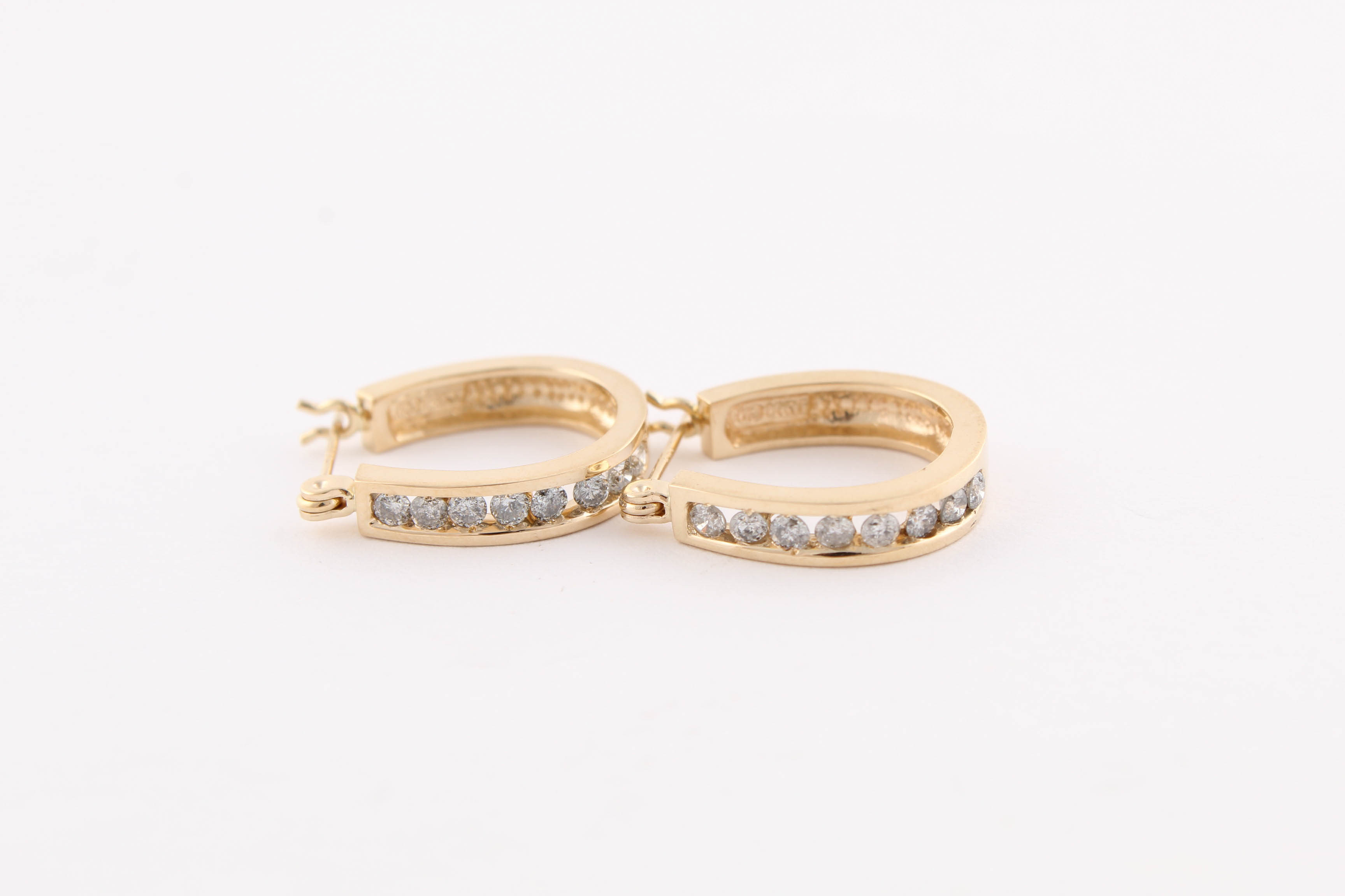 14K Yellow Gold Diamond Hoop Earrings