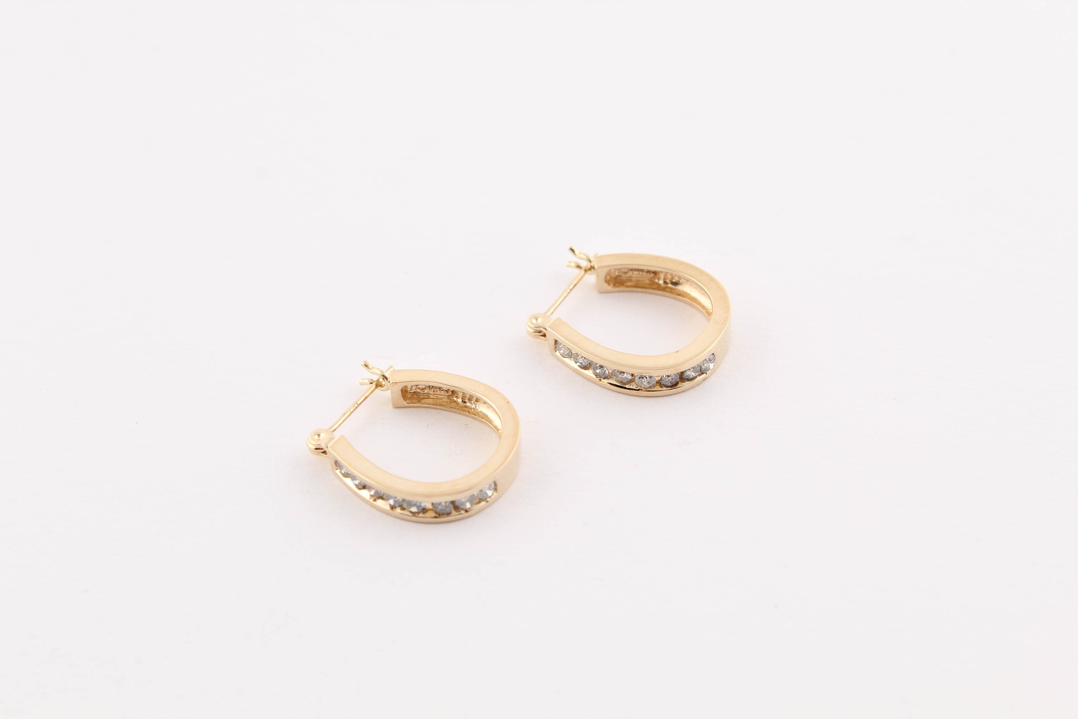 14K Yellow Gold Diamond Hoop Earrings