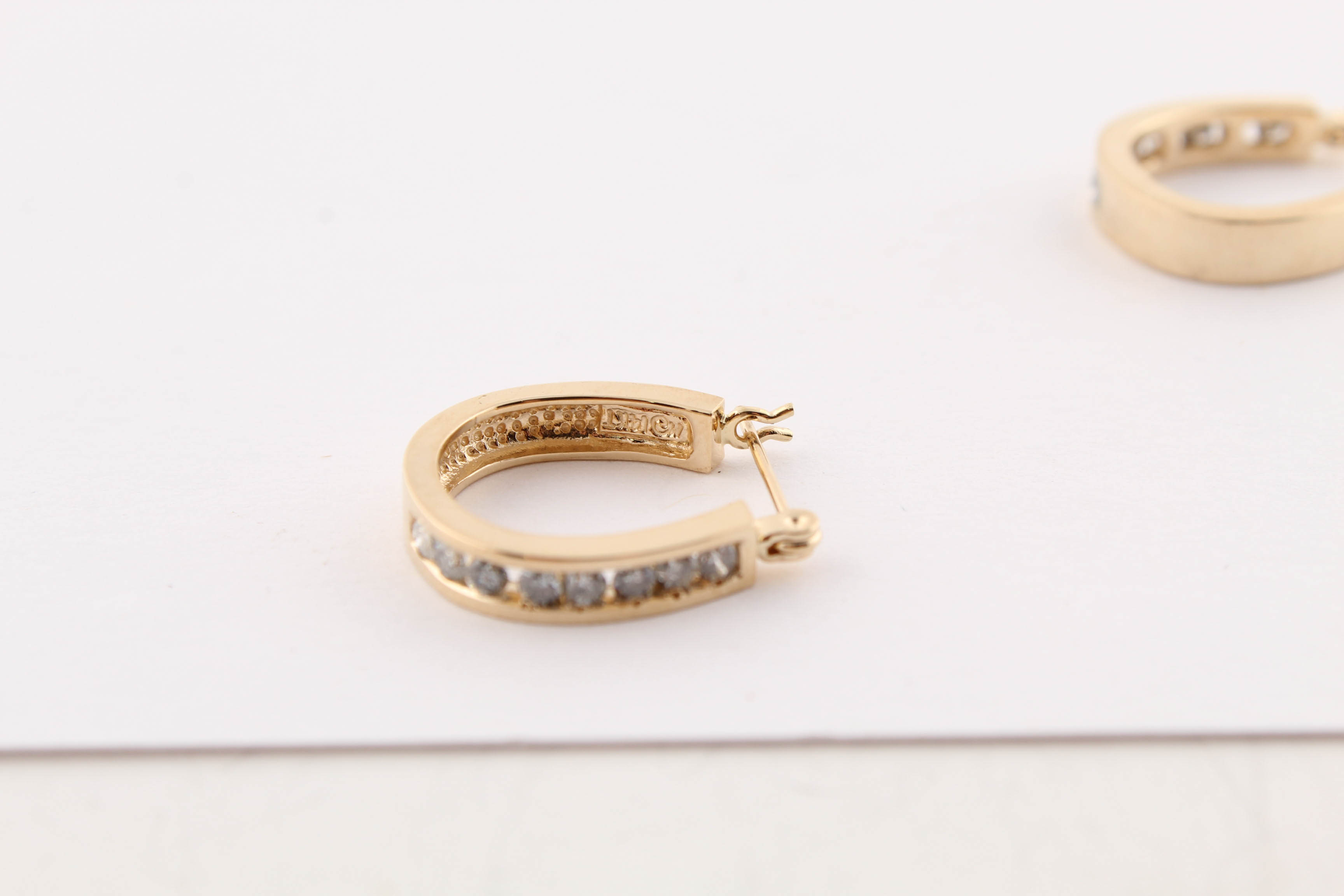 14K Yellow Gold Diamond Hoop Earrings