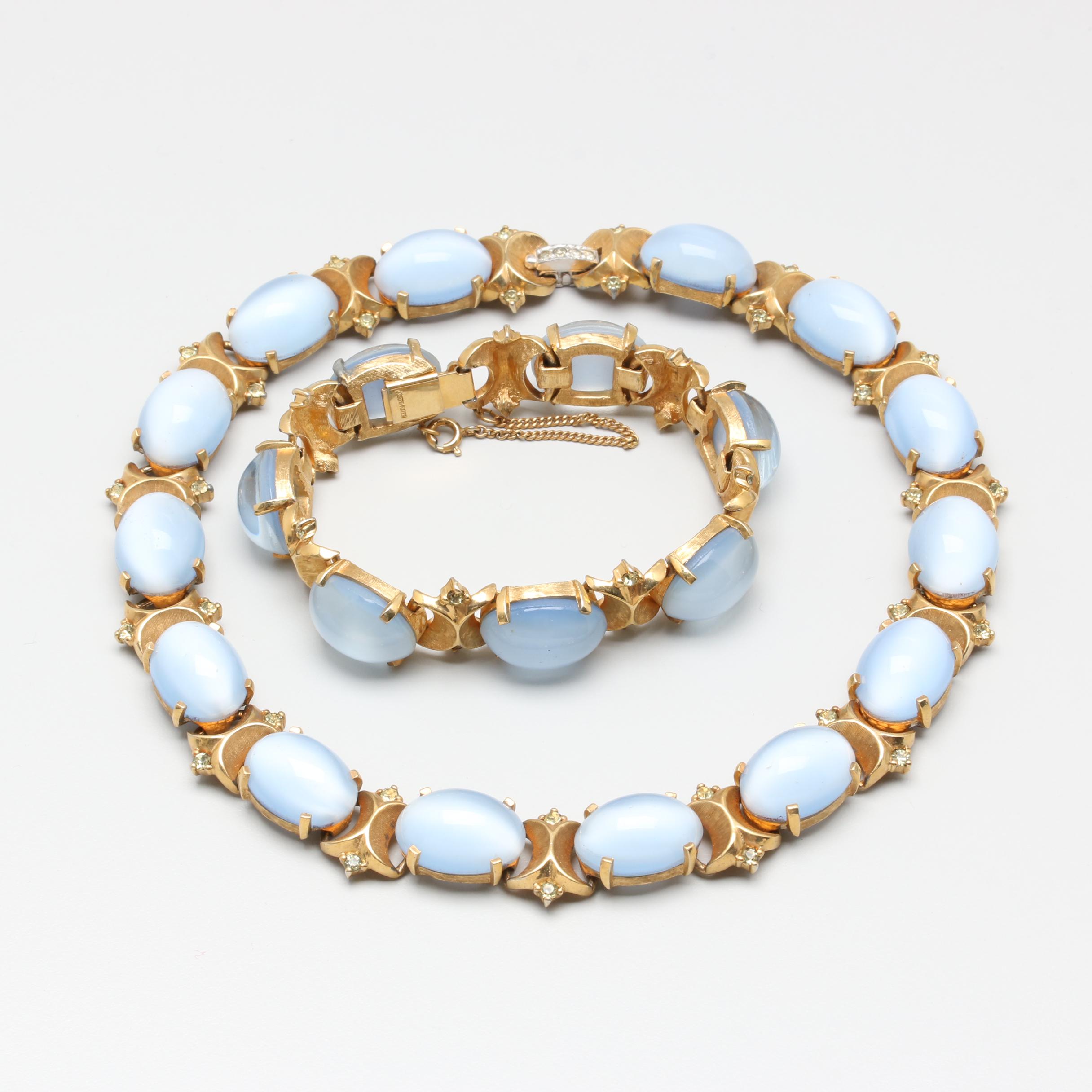 Joseph Mazer Gold Tone Glass Necklace and Bracelet