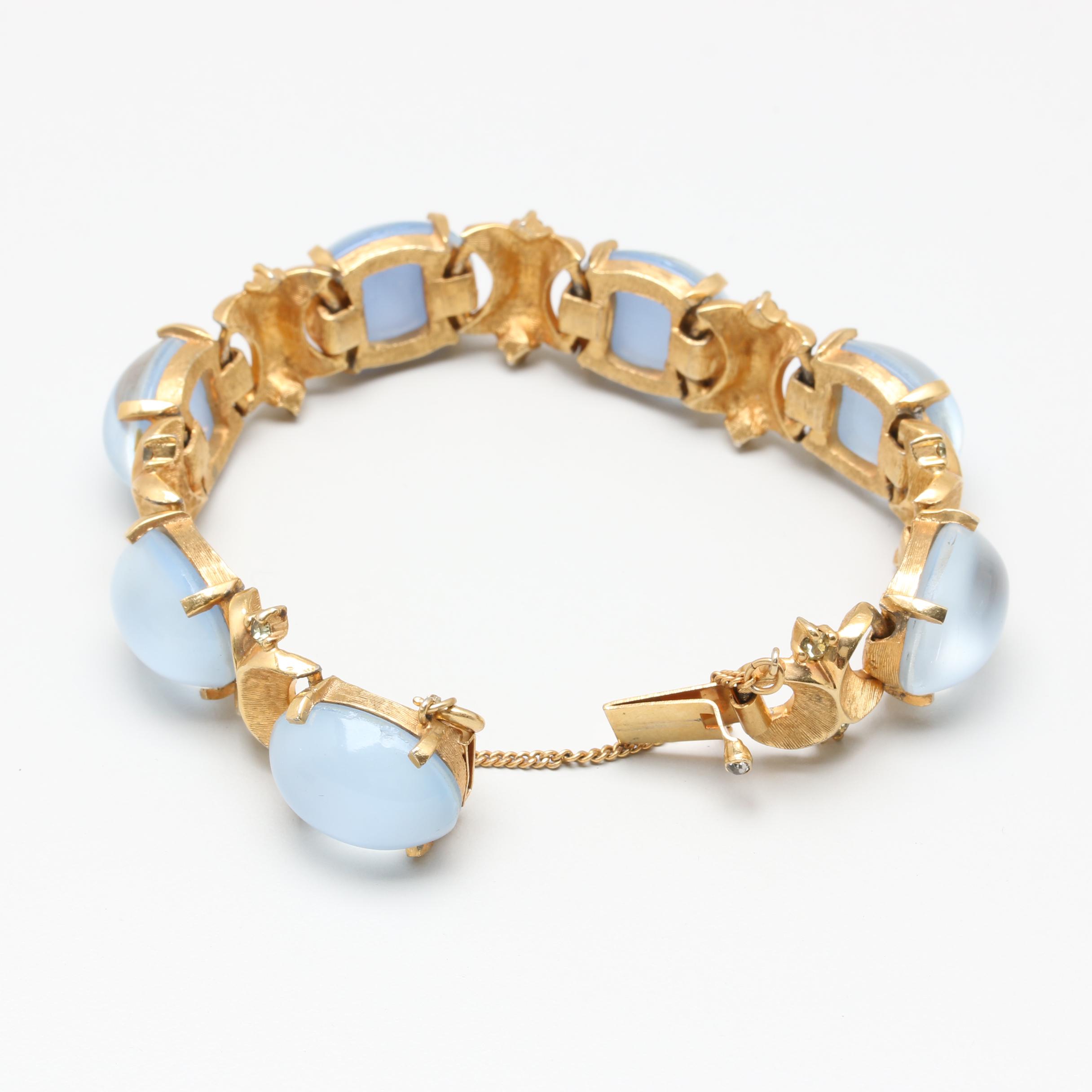 Joseph Mazer Gold Tone Glass Necklace and Bracelet