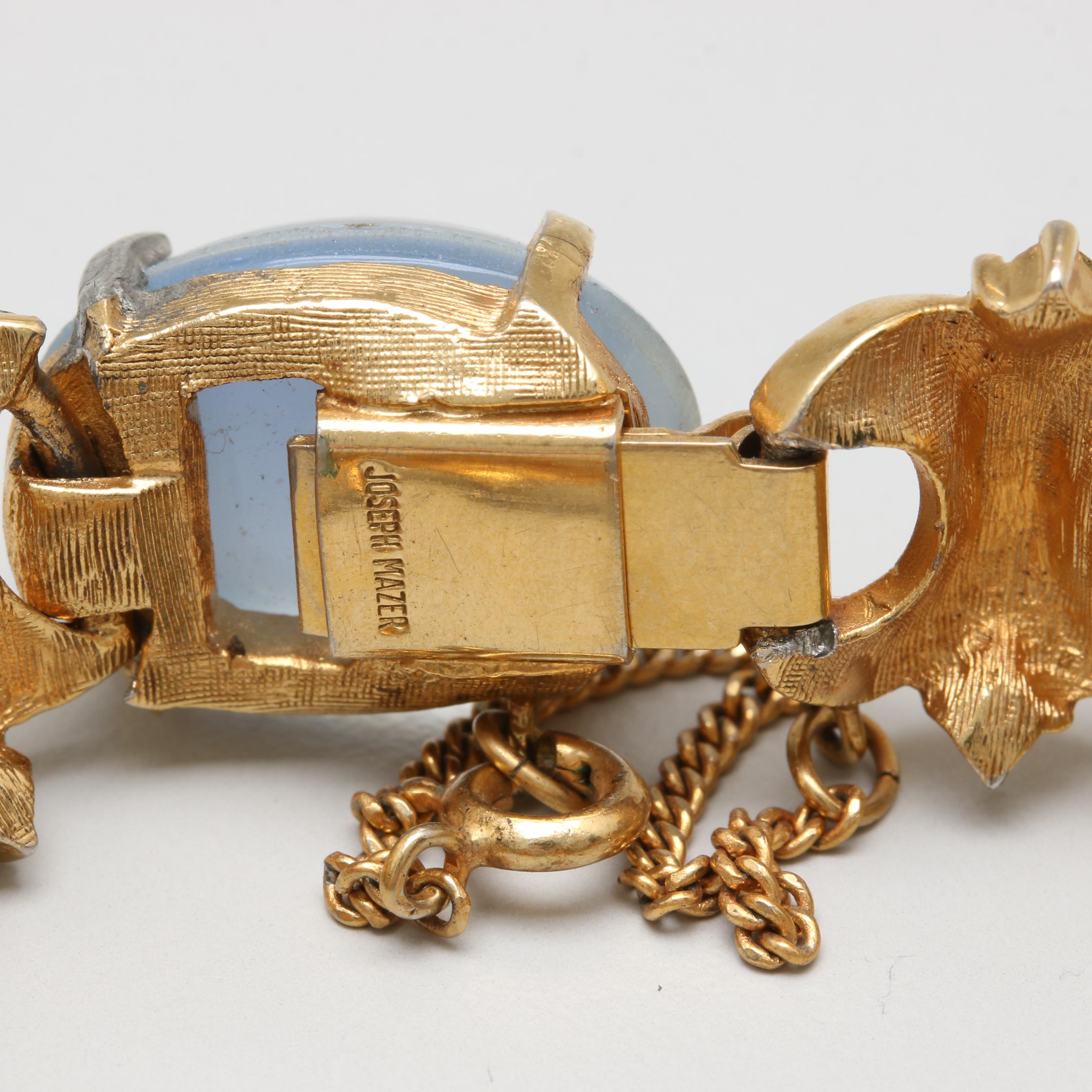 Joseph Mazer Gold Tone Glass Necklace and Bracelet