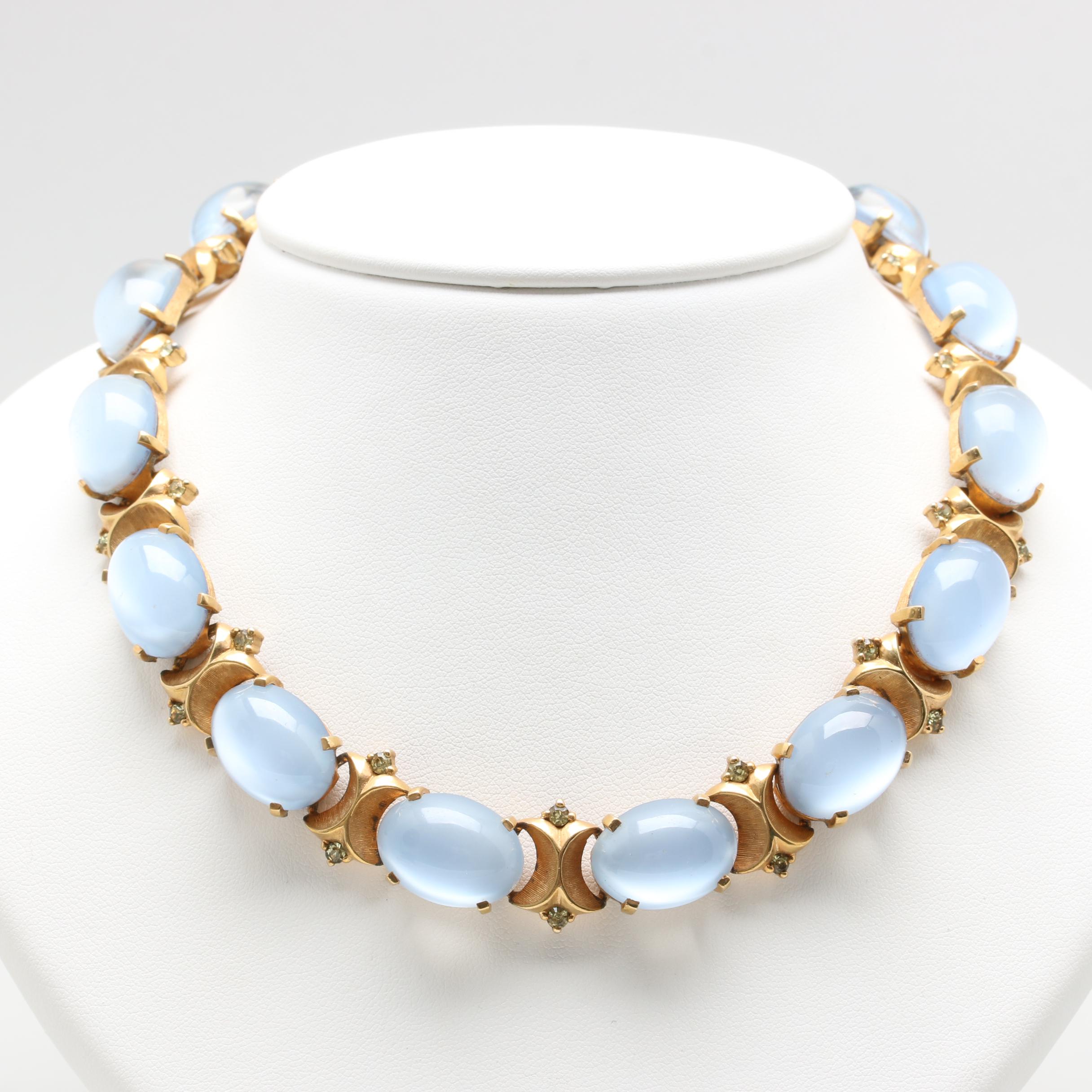 Joseph Mazer Gold Tone Glass Necklace and Bracelet