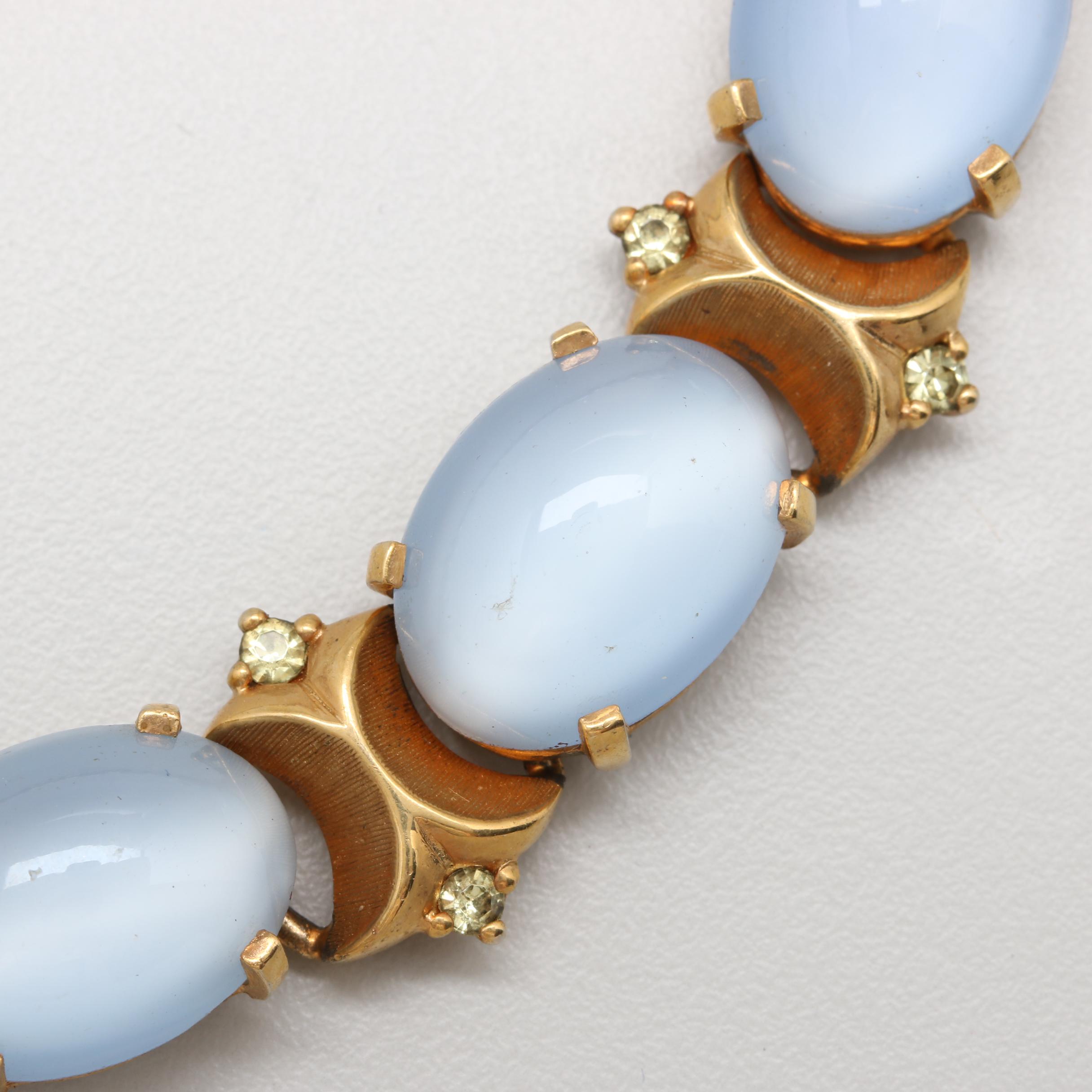 Joseph Mazer Gold Tone Glass Necklace and Bracelet