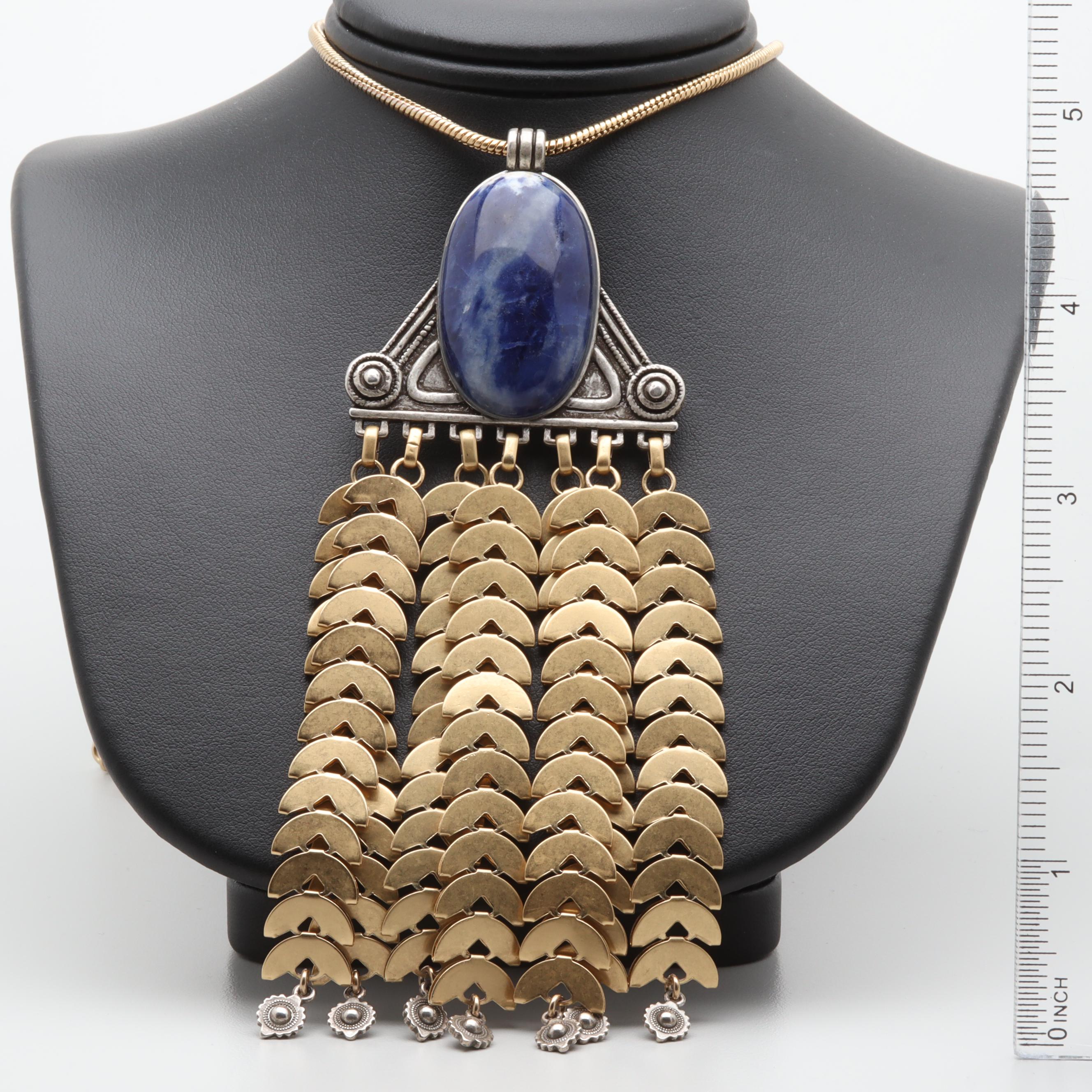Tory Birch Gold Tone and Silver Tone Sodalite Necklace