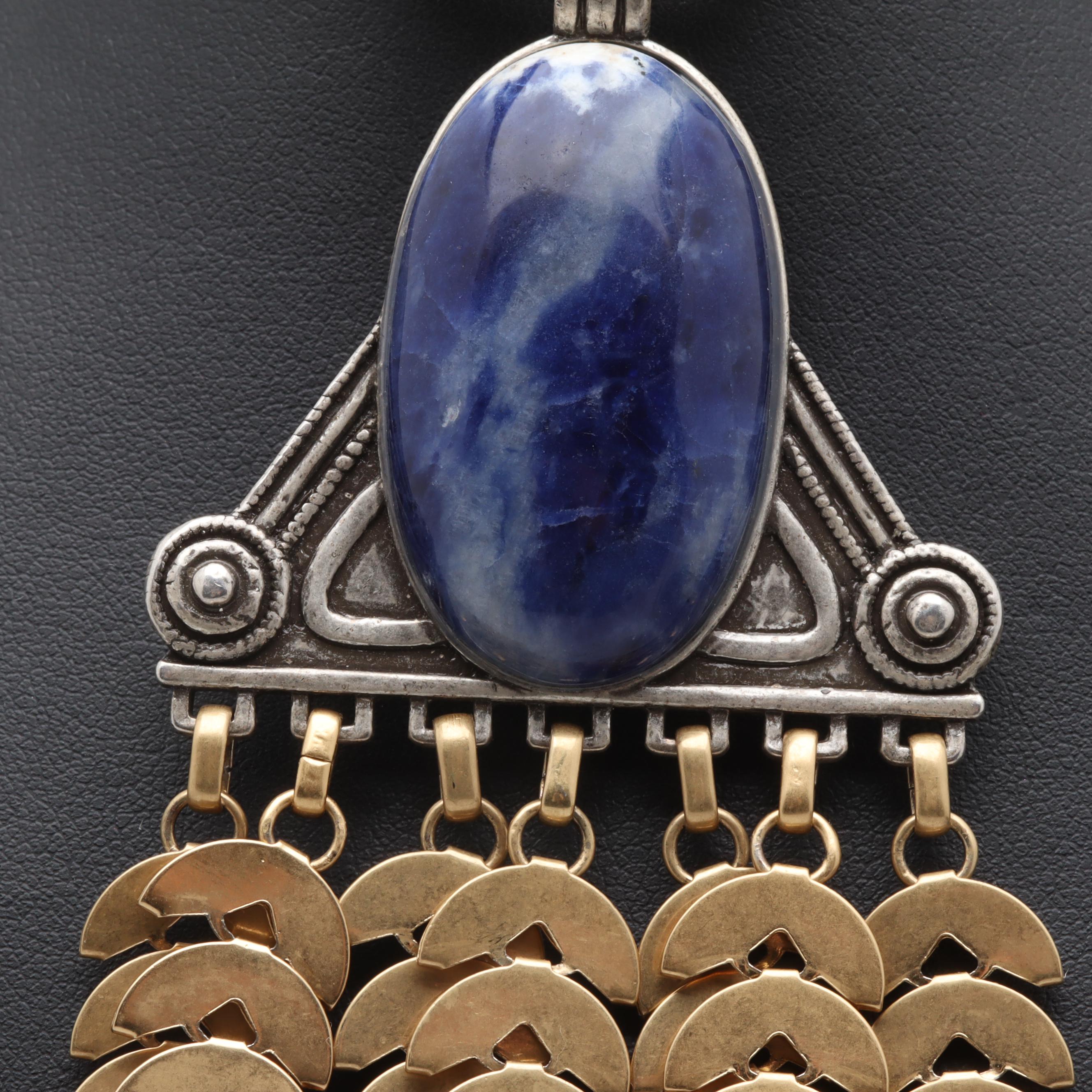 Tory Birch Gold Tone and Silver Tone Sodalite Necklace