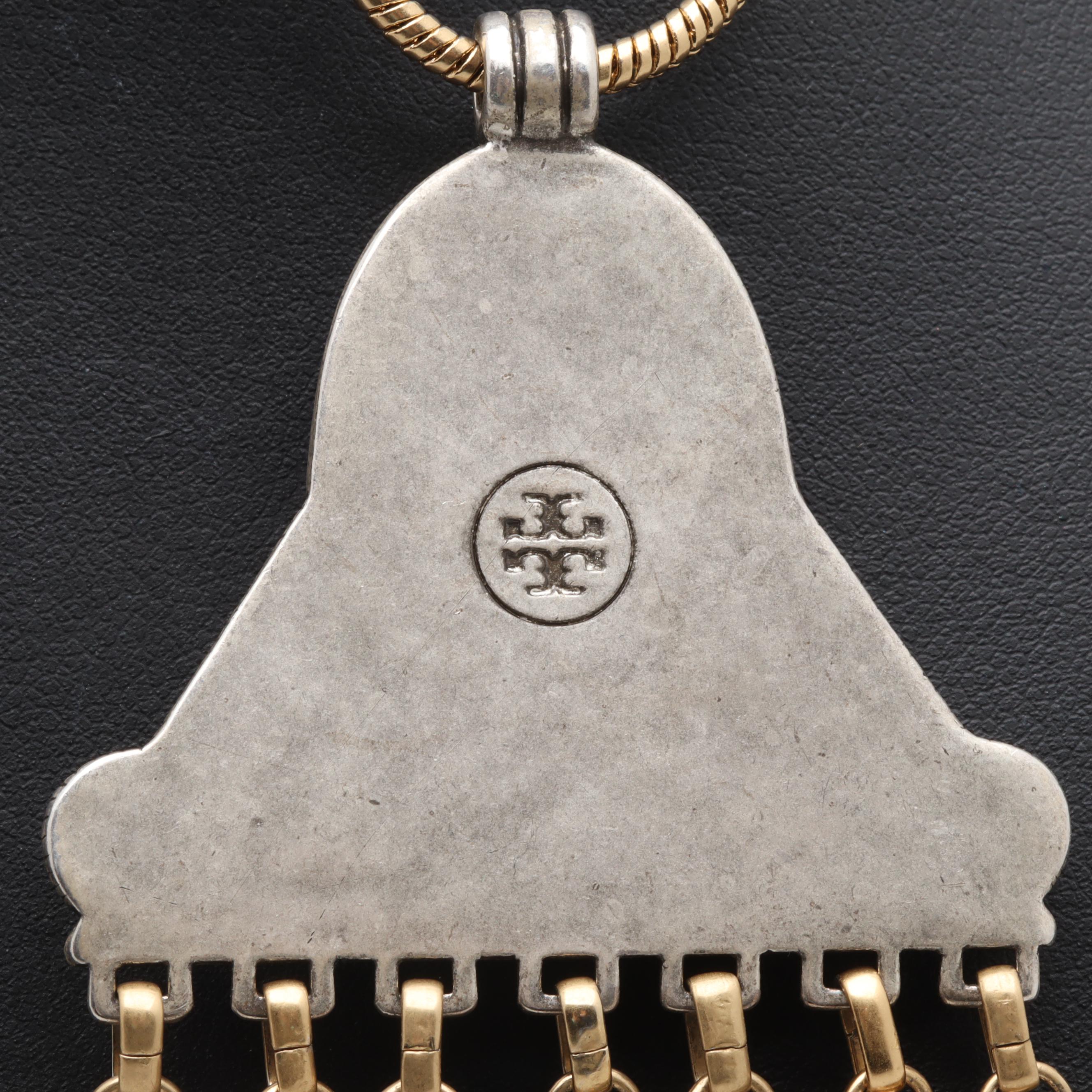 Tory Birch Gold Tone and Silver Tone Sodalite Necklace