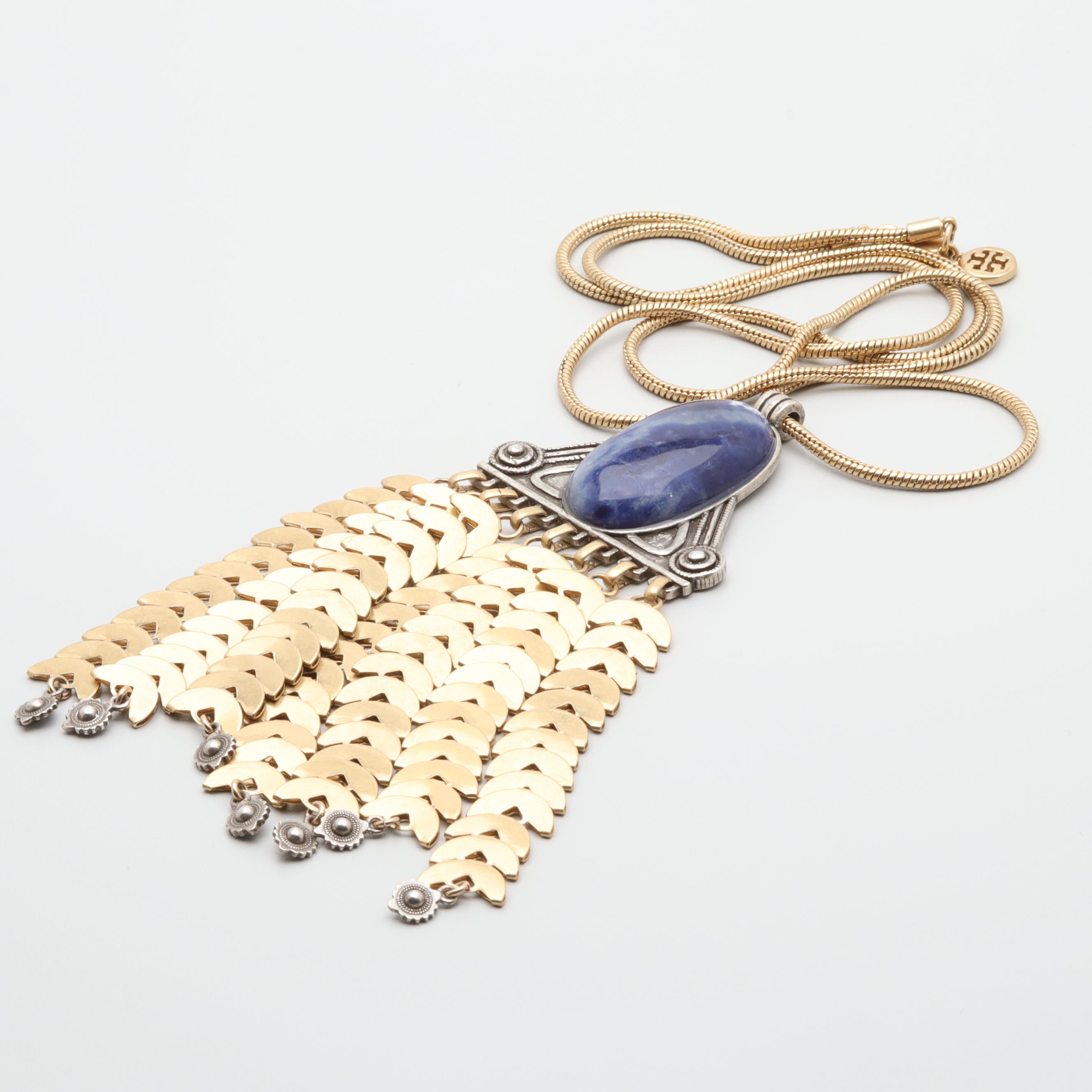 Tory Birch Gold Tone and Silver Tone Sodalite Necklace
