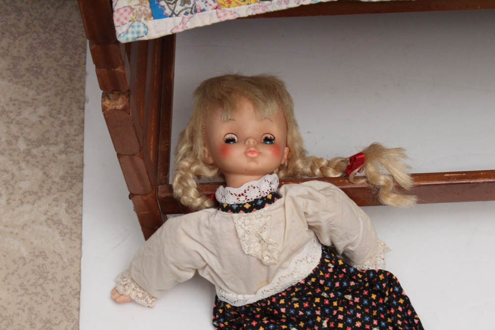Vintage Dolls with Doll Bed