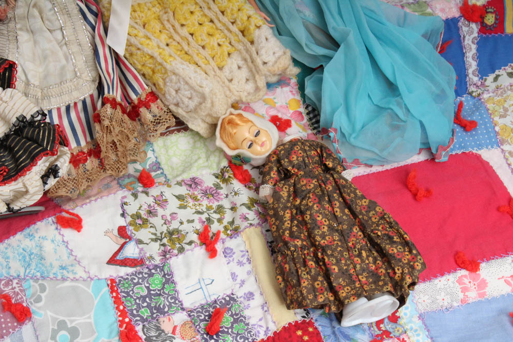 Vintage Dolls with Doll Bed