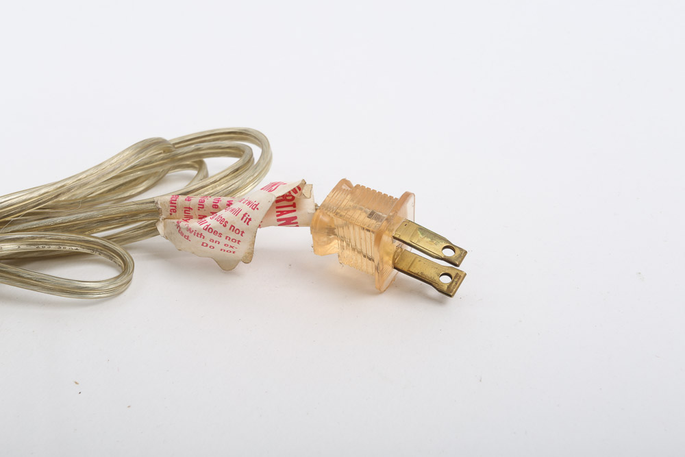 Vintage Acrylic Columnar Table Lamps with Brass Toned Accents and Fabric Shades