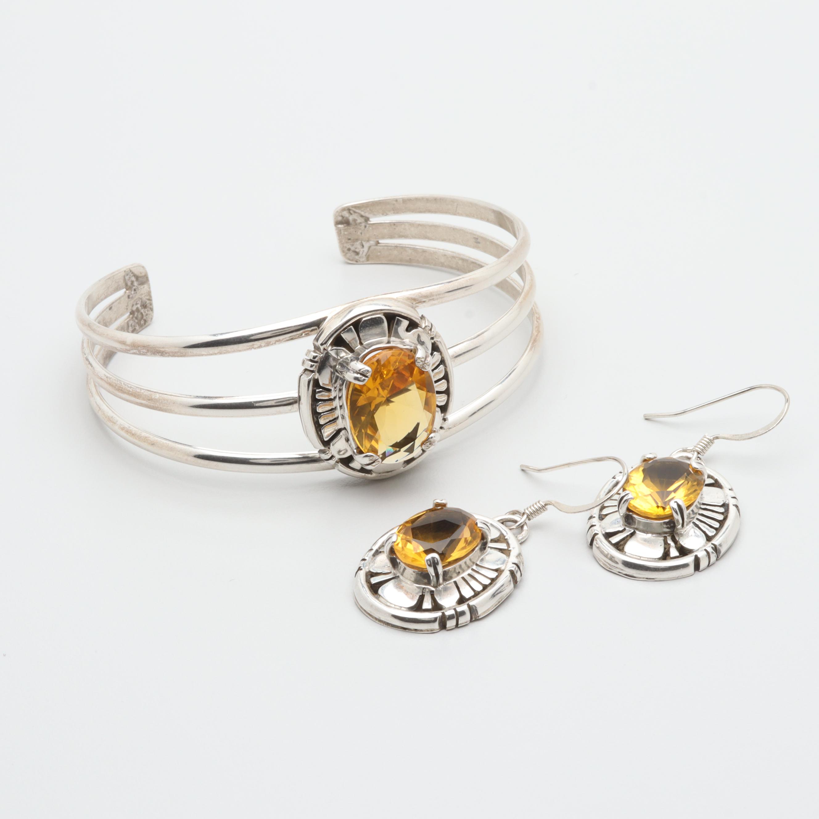 Patrick Yazzie Navajo Diné Sterling Silver Glass Bracelet and Earrings