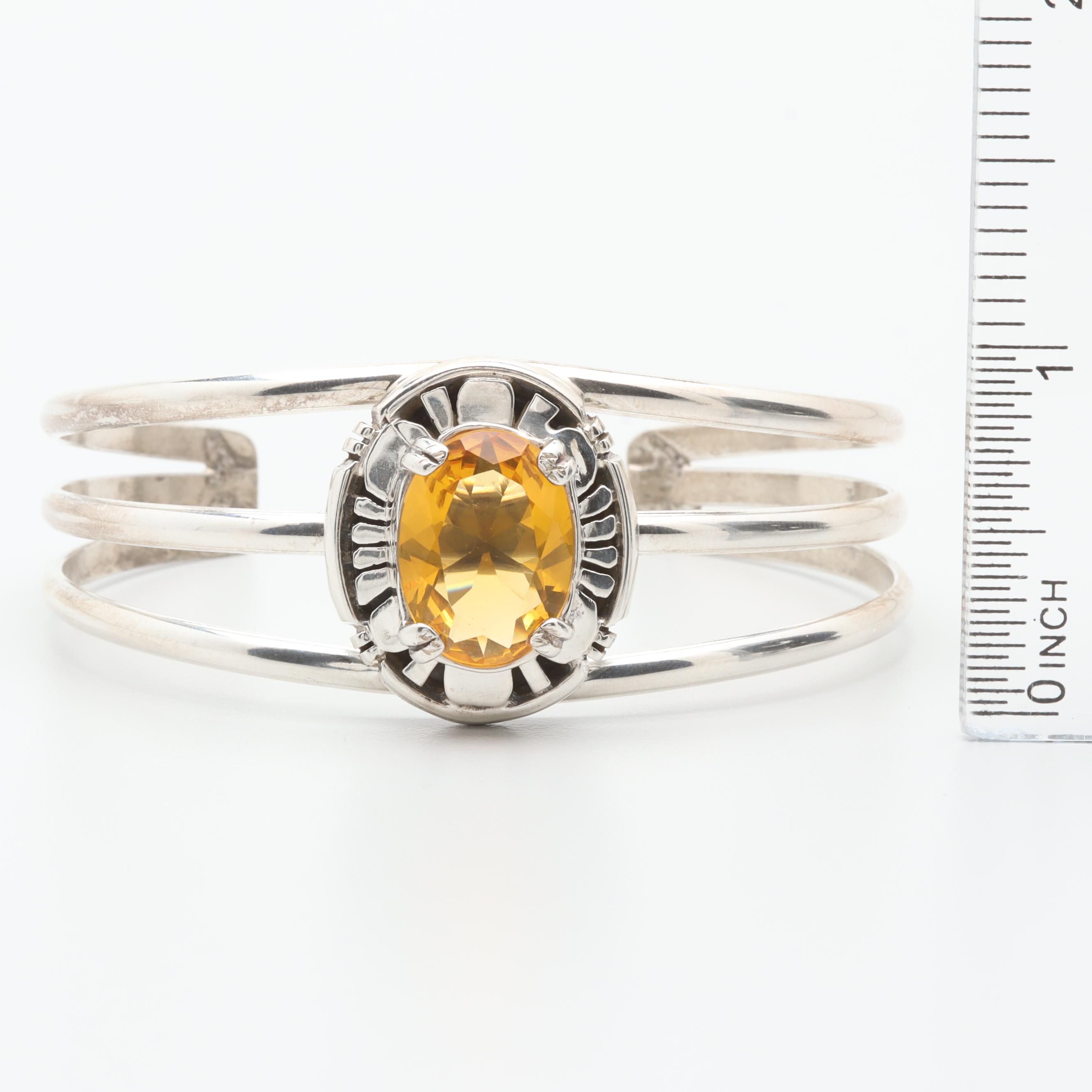 Patrick Yazzie Navajo Diné Sterling Silver Glass Bracelet and Earrings