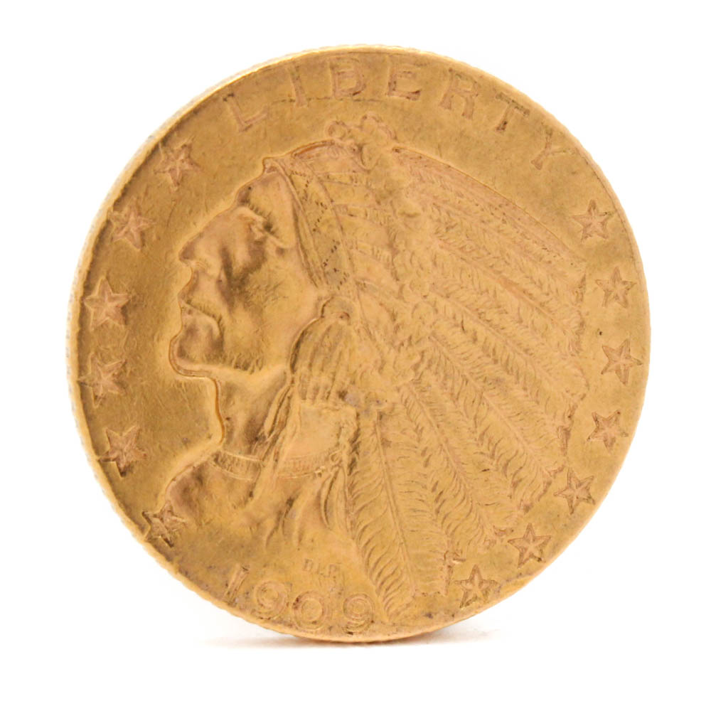 1909-D Indian Head $5 Half Eagle Gold Coin