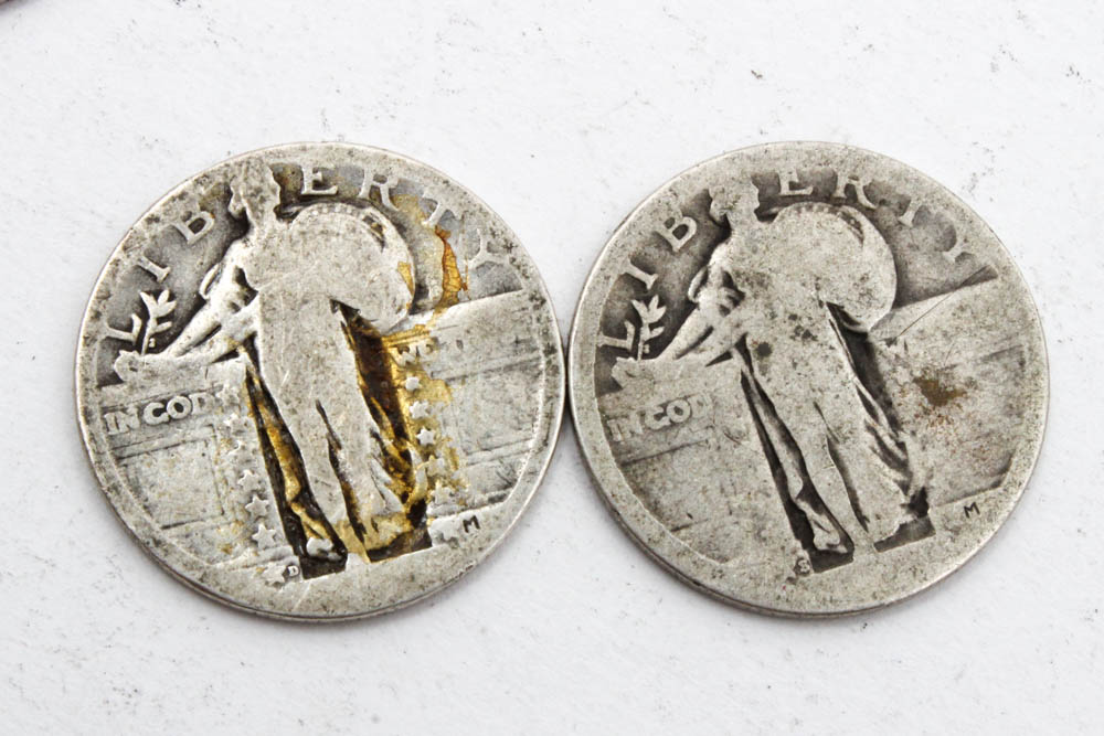 Barber, Standing Liberty and Washington Silver Quarters