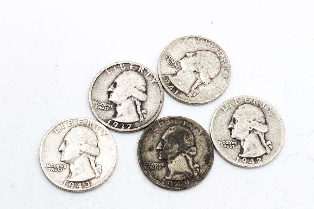 Barber, Standing Liberty and Washington Silver Quarters