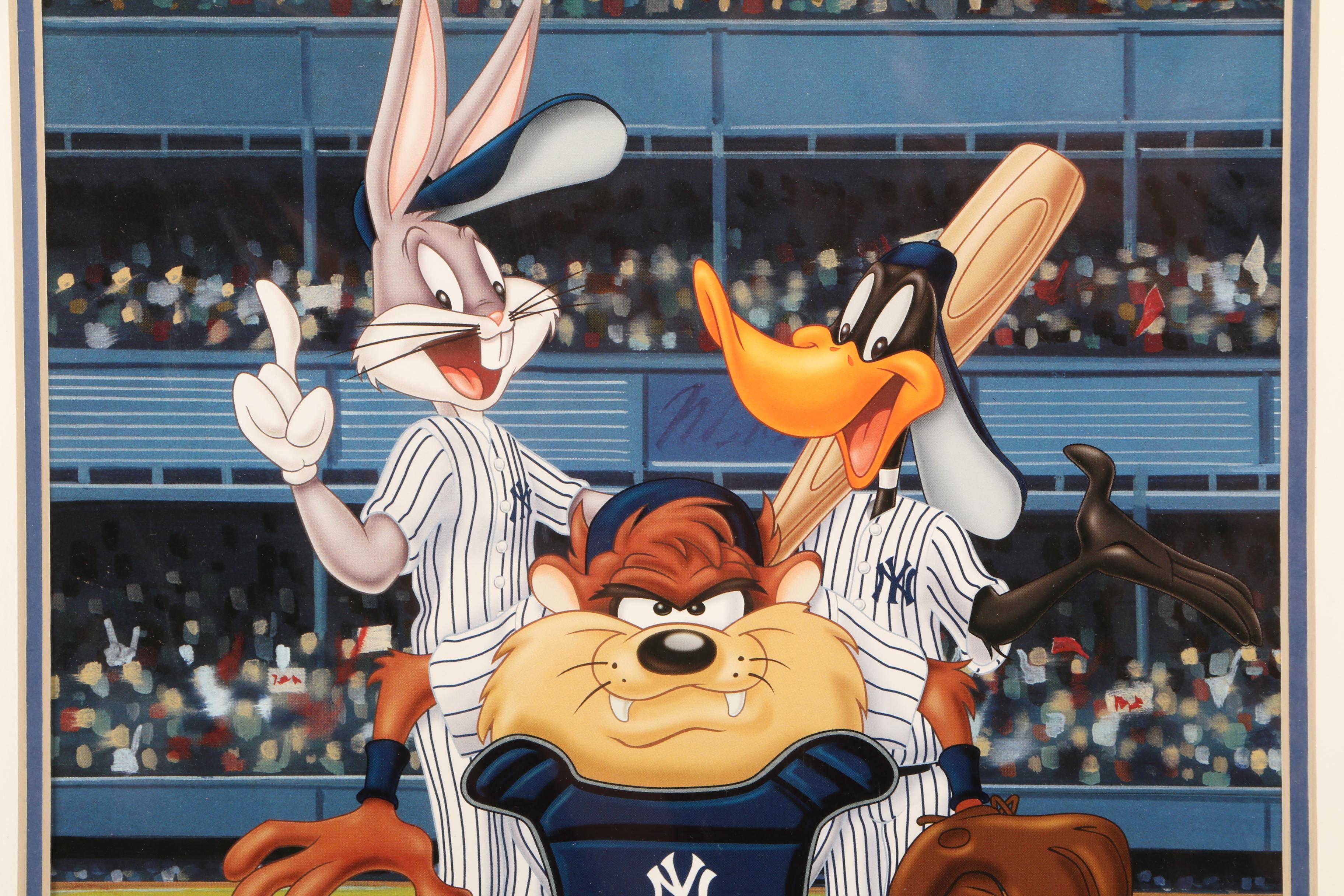 Yogi Berra Signed New York Yankees Looney Tunes Baseball Lithograph COA