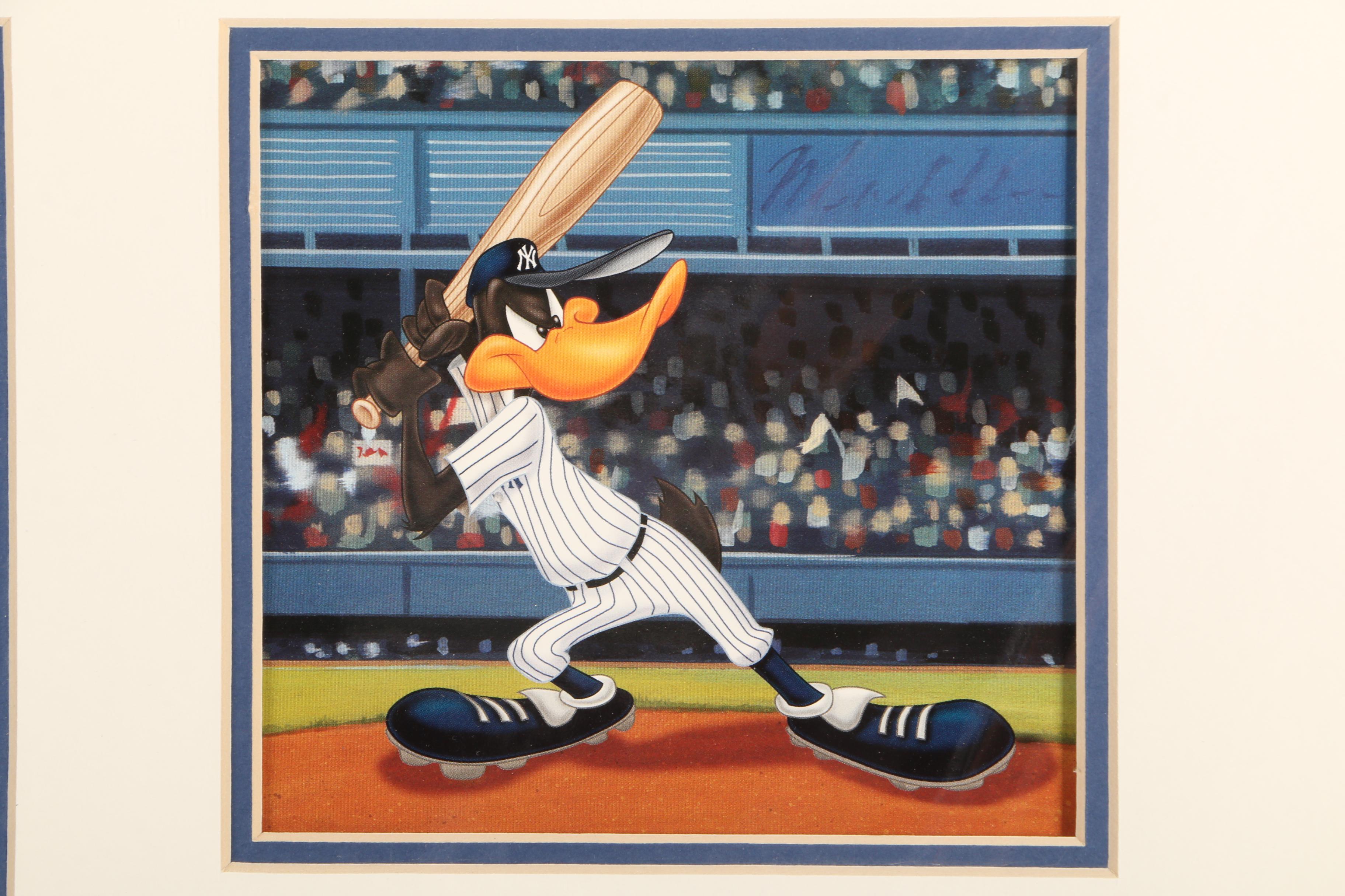 Yogi Berra Signed New York Yankees Looney Tunes Baseball Lithograph COA