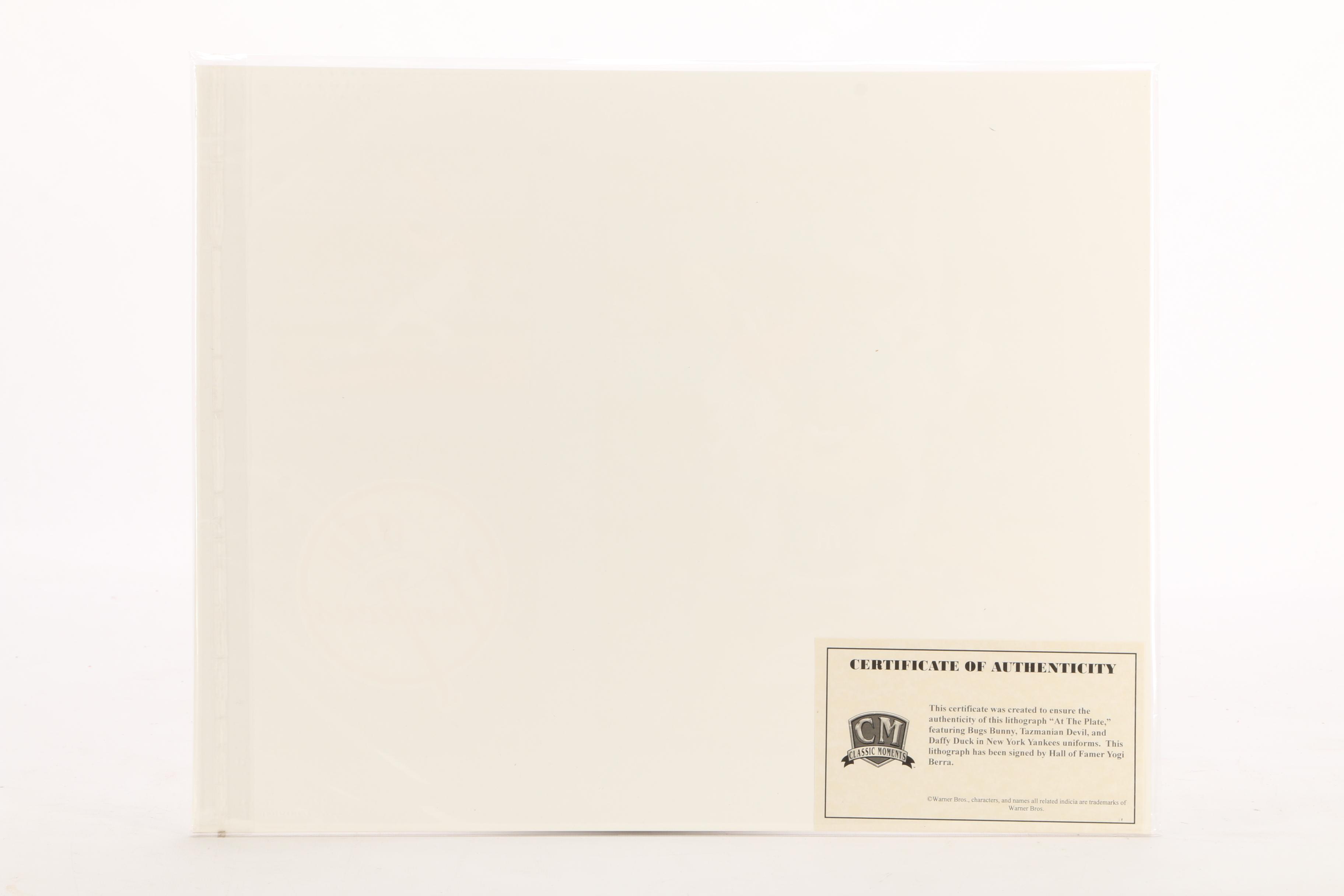 Yogi Berra Signed New York Yankees Looney Tunes Baseball Lithograph COA