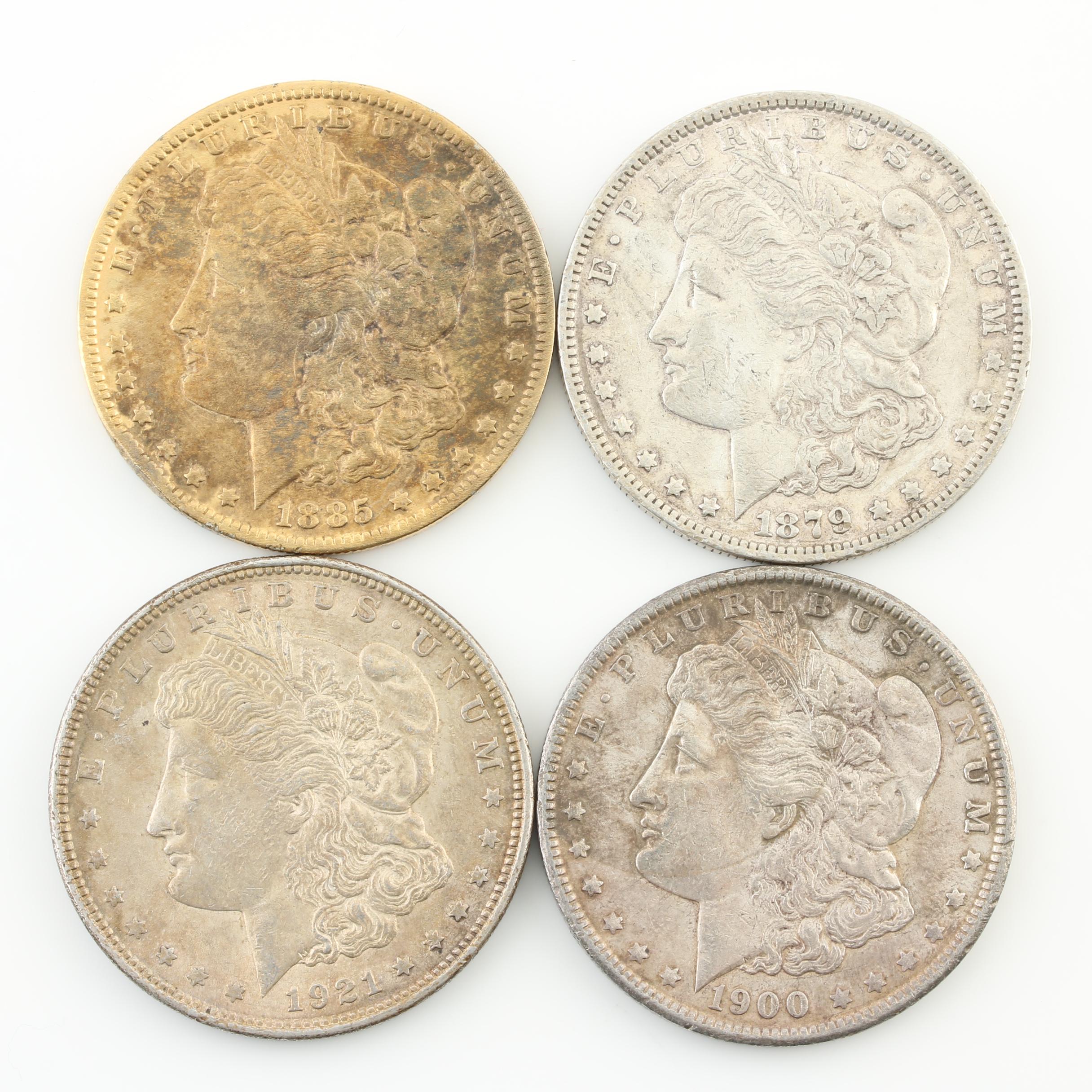 1879-O, 1885-O, 1900 and 1921 Morgan Silver Dollars