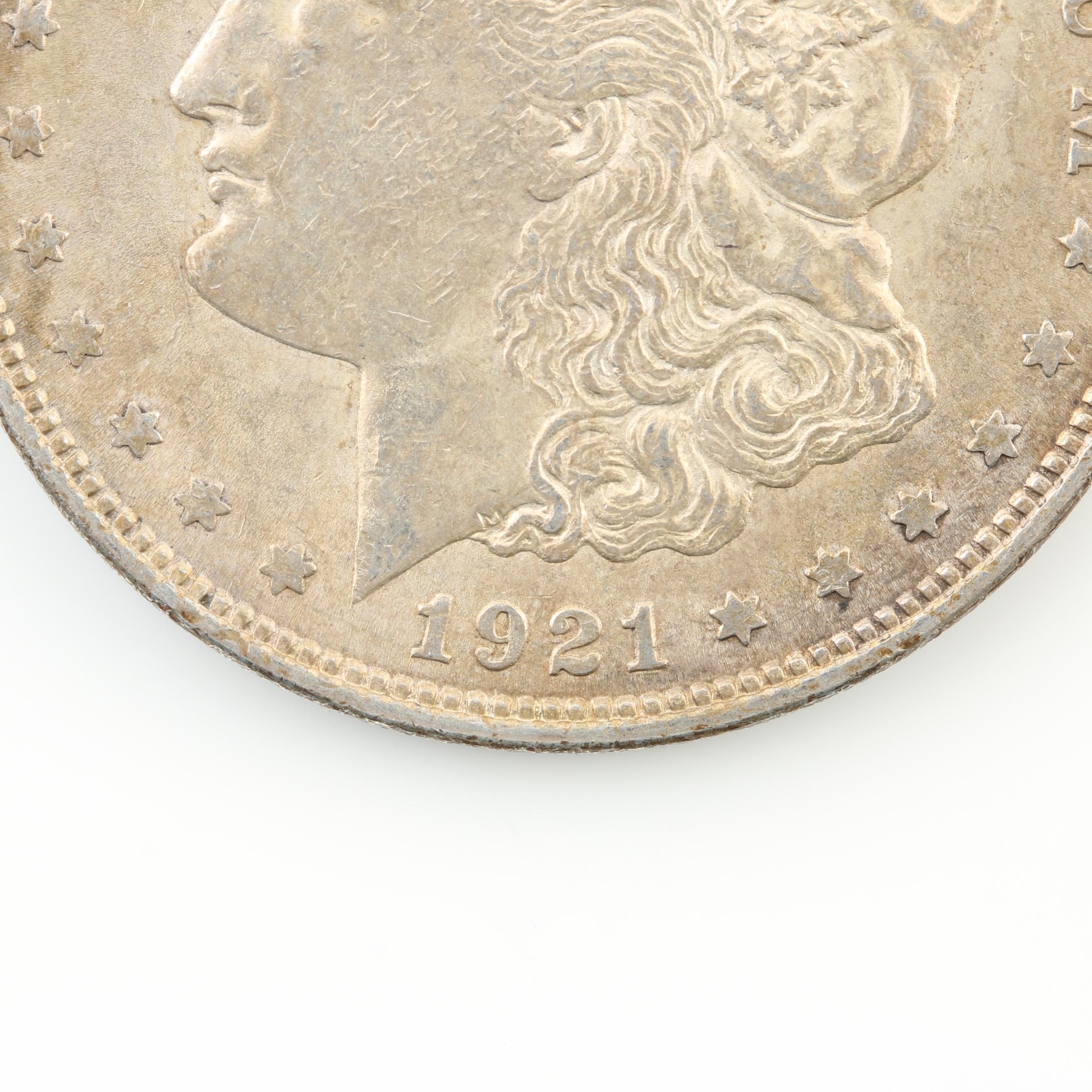 1879-O, 1885-O, 1900 and 1921 Morgan Silver Dollars