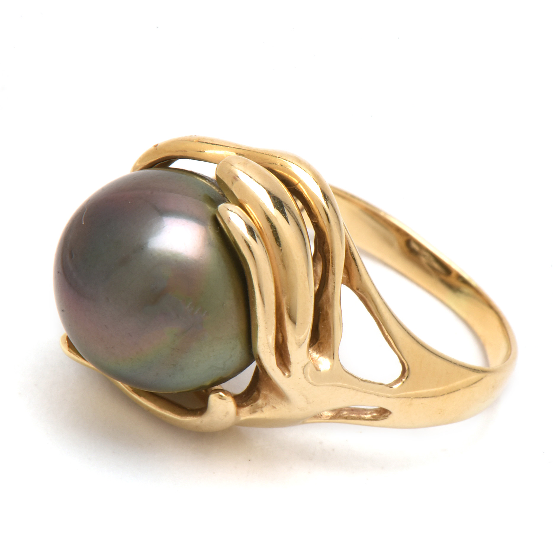 14K Yellow Gold Tahitian Black Cultured Pearl Ring