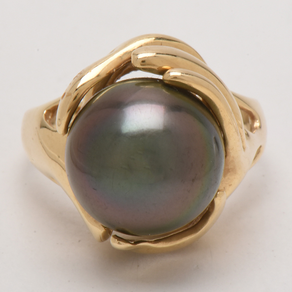 14K Yellow Gold Tahitian Black Cultured Pearl Ring