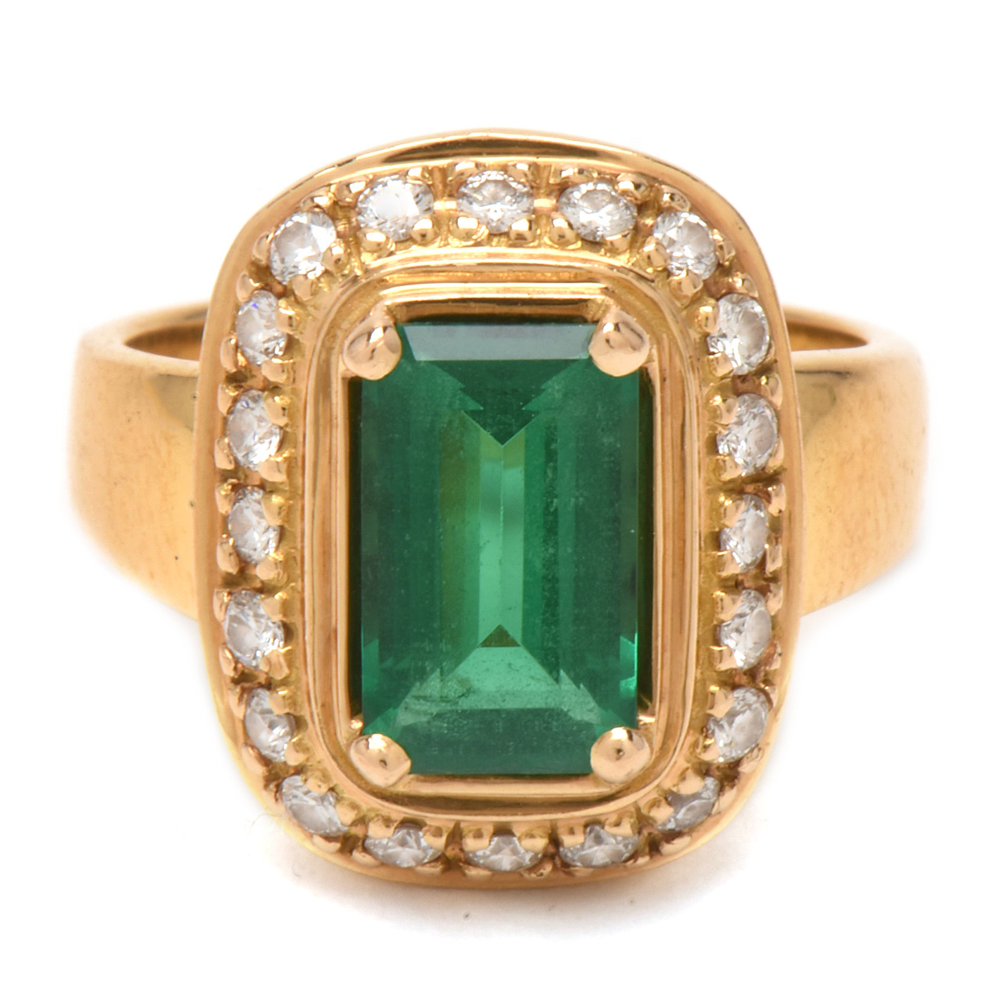 James Avery 18K Yellow Gold Synthetic Emerald and Diamond Ring