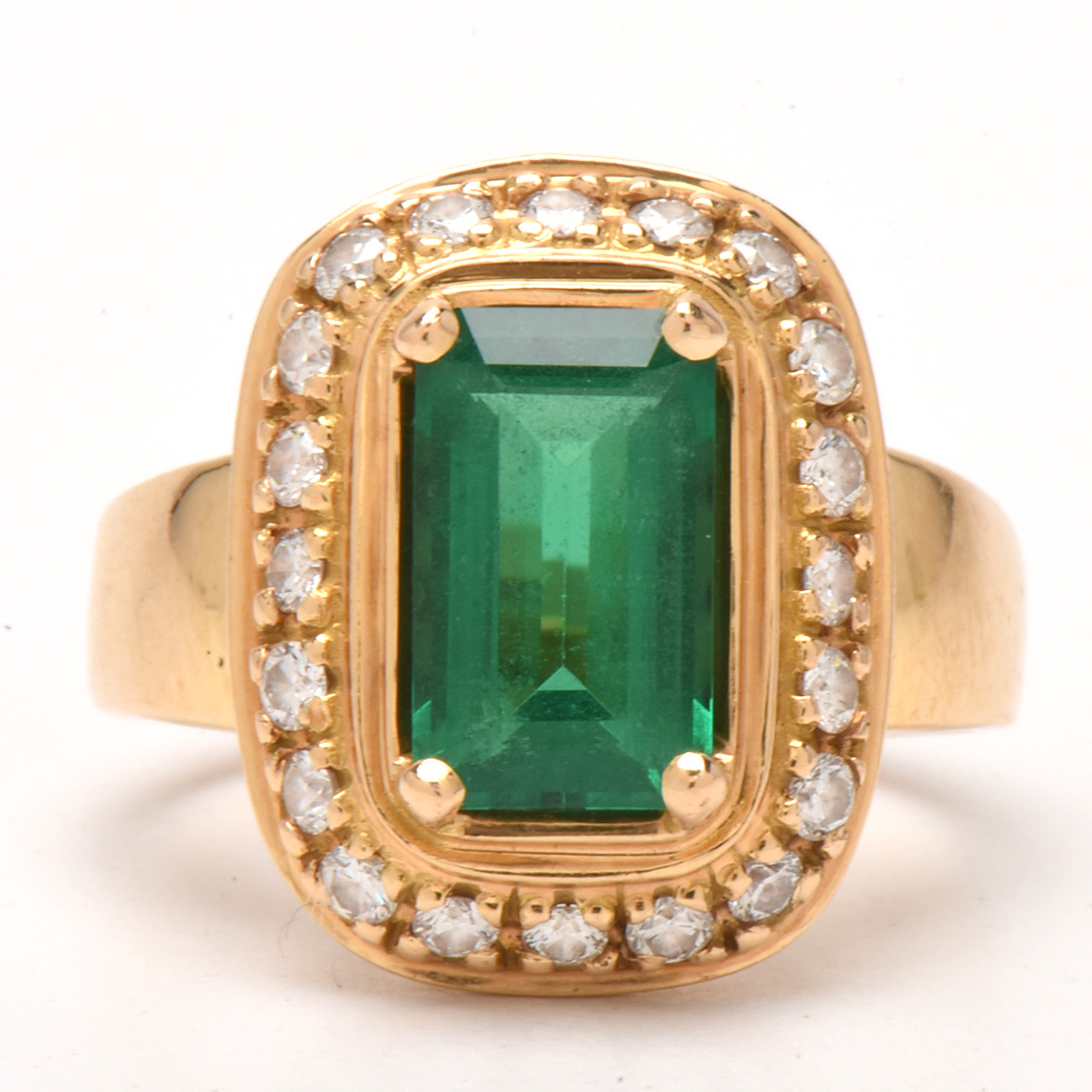 James Avery 18K Yellow Gold Synthetic Emerald and Diamond Ring