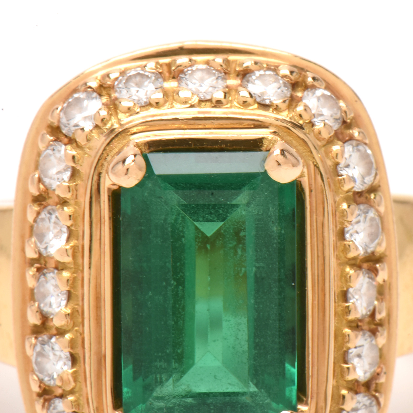 James Avery 18K Yellow Gold Synthetic Emerald and Diamond Ring