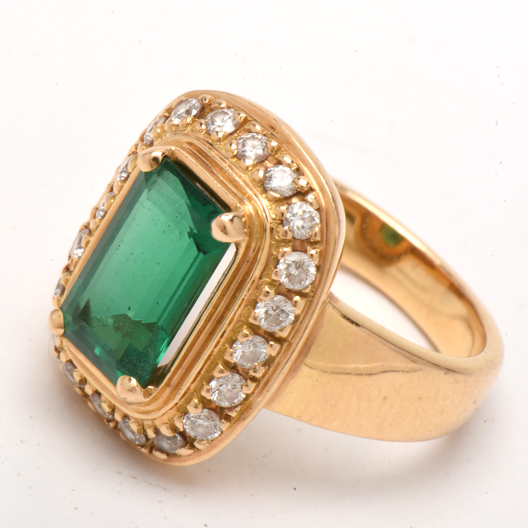 James Avery 18K Yellow Gold Synthetic Emerald and Diamond Ring