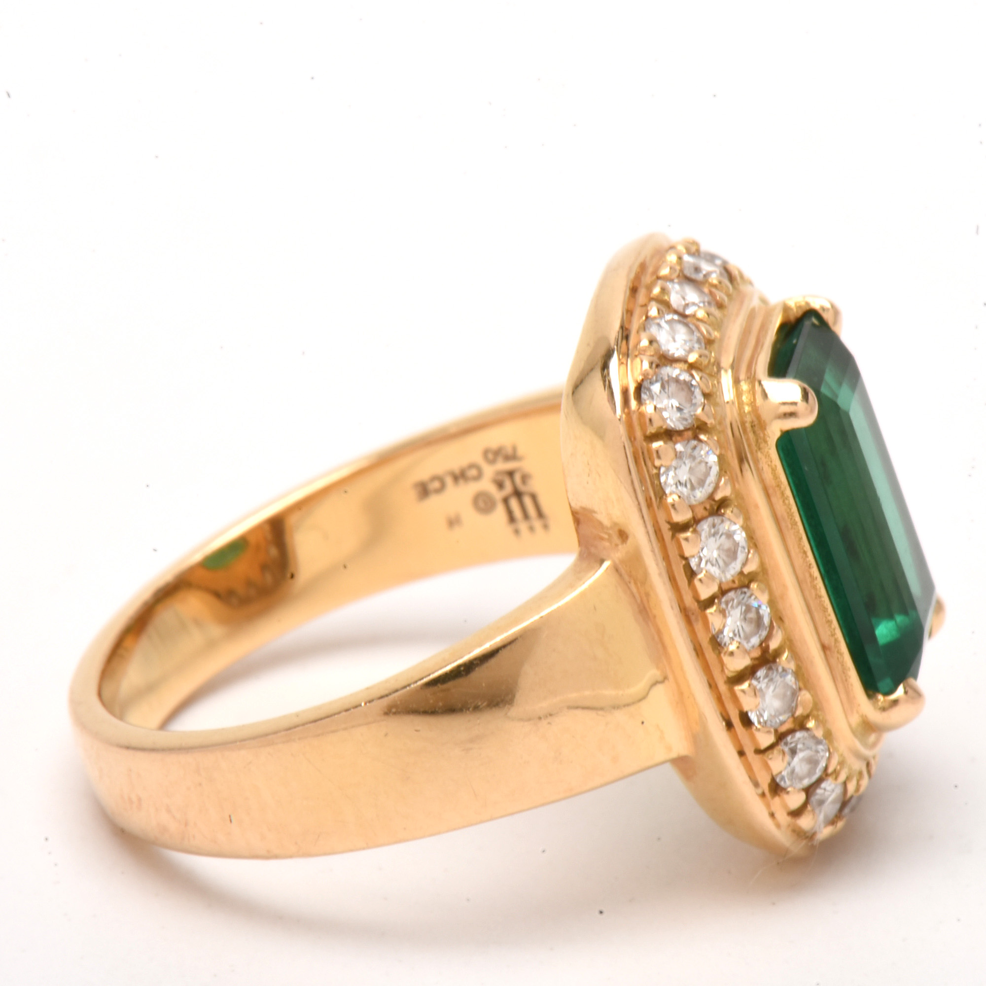 James Avery 18K Yellow Gold Synthetic Emerald and Diamond Ring