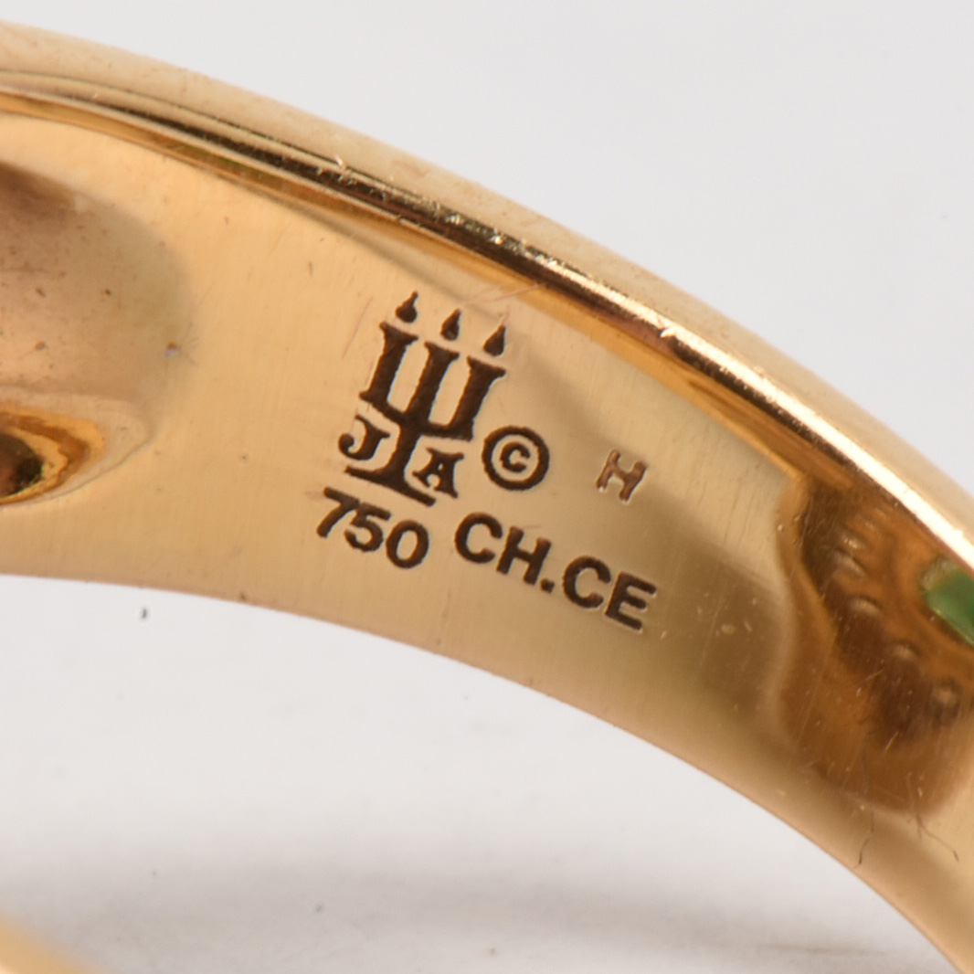 James Avery 18K Yellow Gold Synthetic Emerald and Diamond Ring