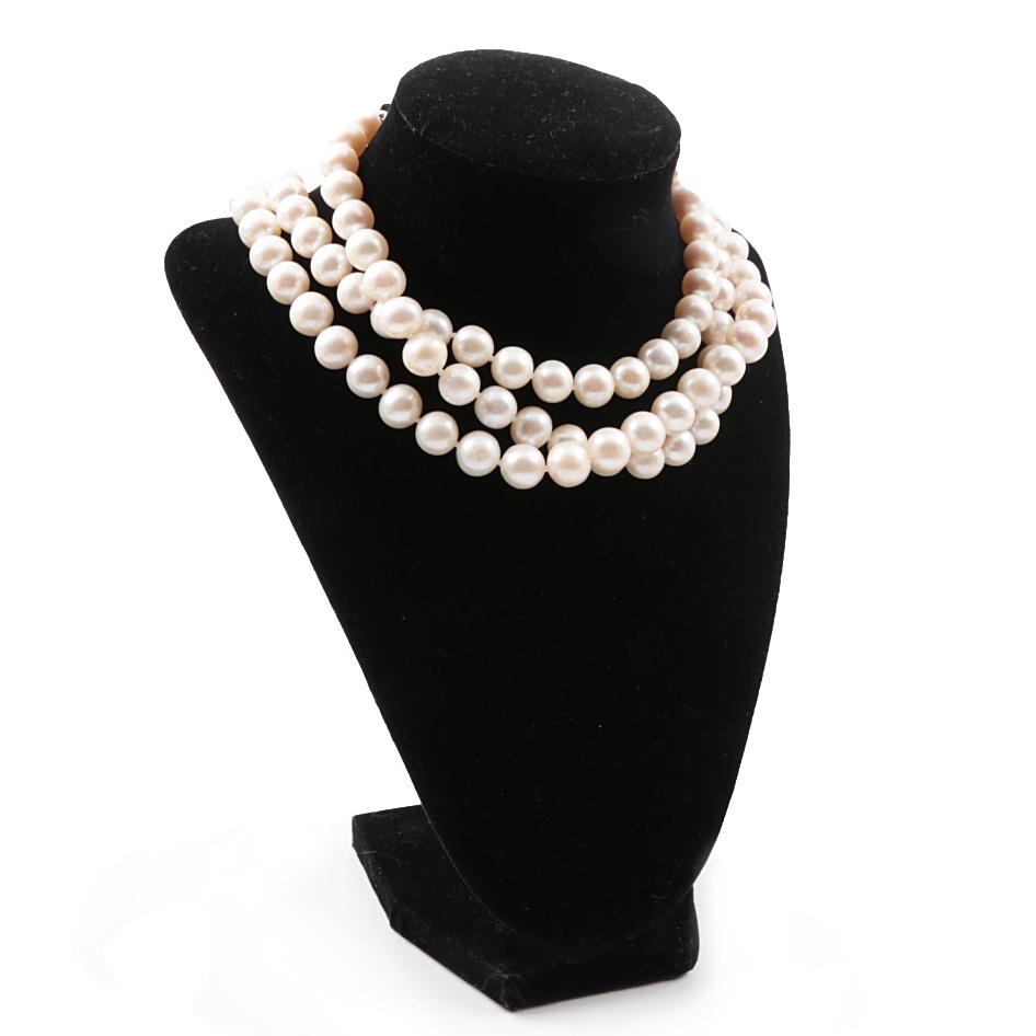 Sterling Silver Cultured Pearl Rope Length Necklace