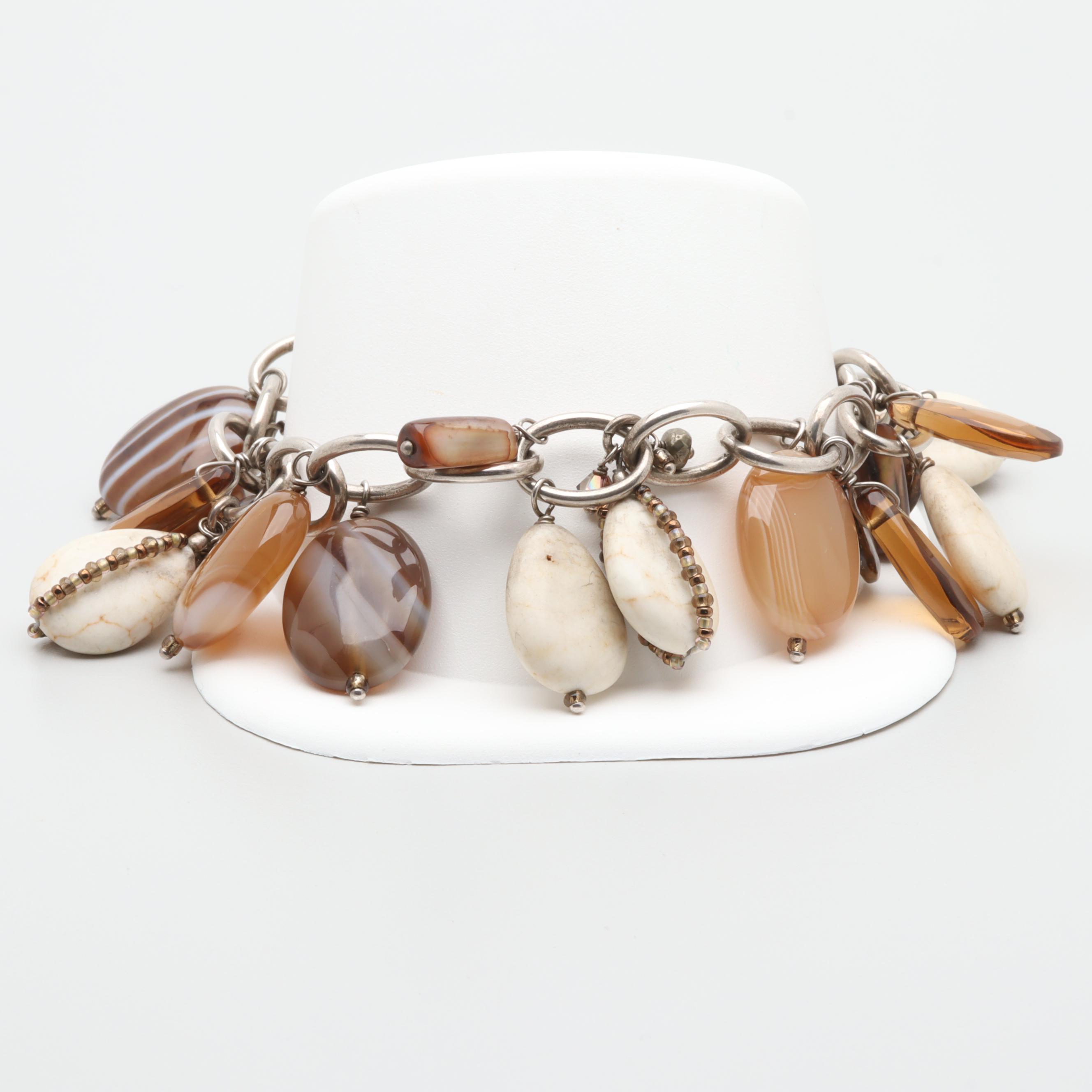 Silpada Sterling Silver Agate, Magnesite, and Glass Beaded Bracelet